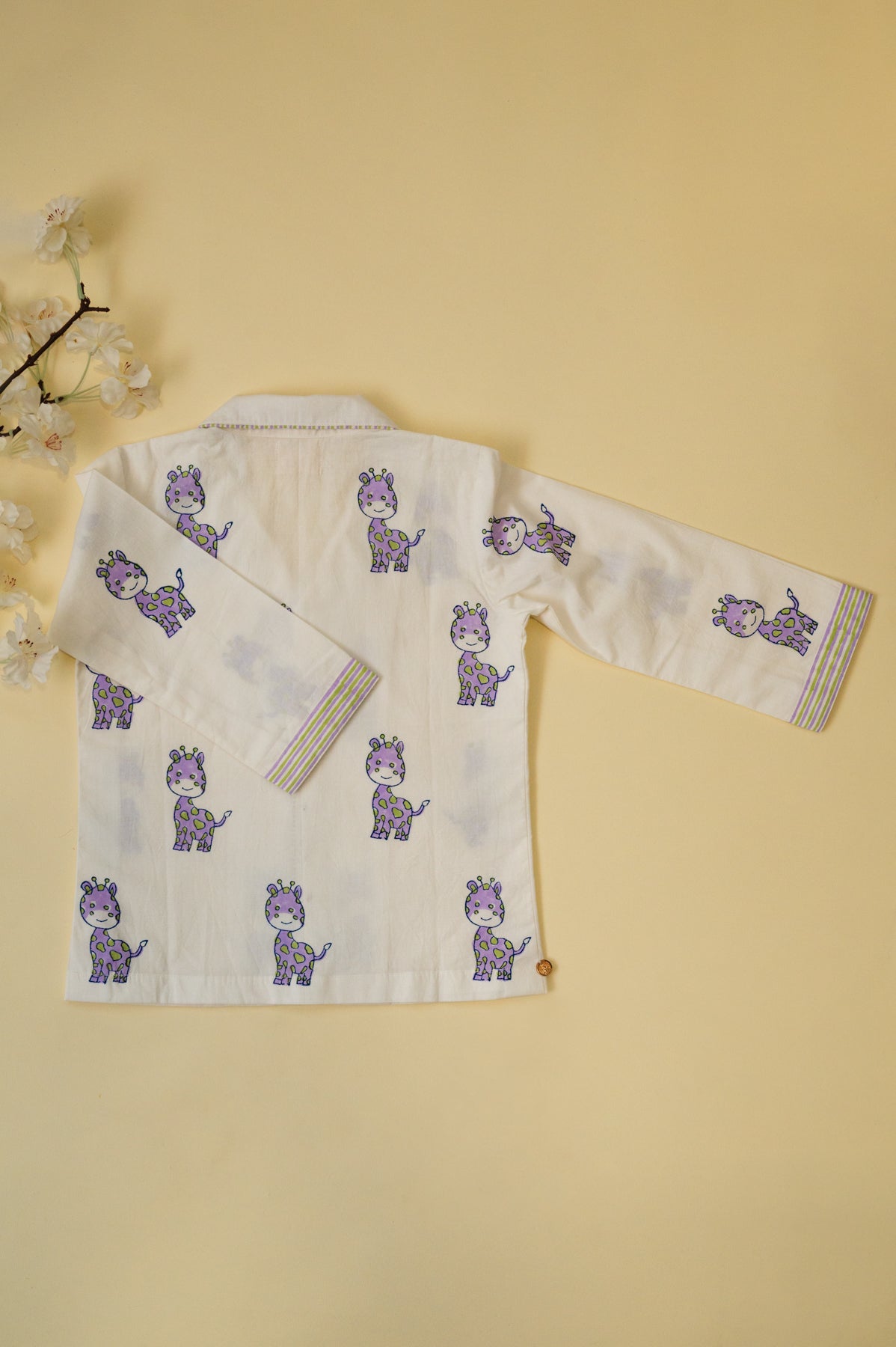 White & Lilac Giraffe Kids Night Suit