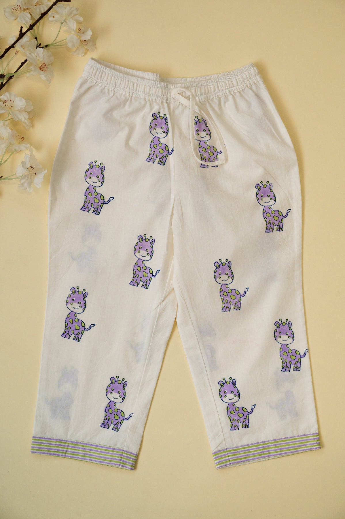 White & Lilac Giraffe Kids Night Suit
