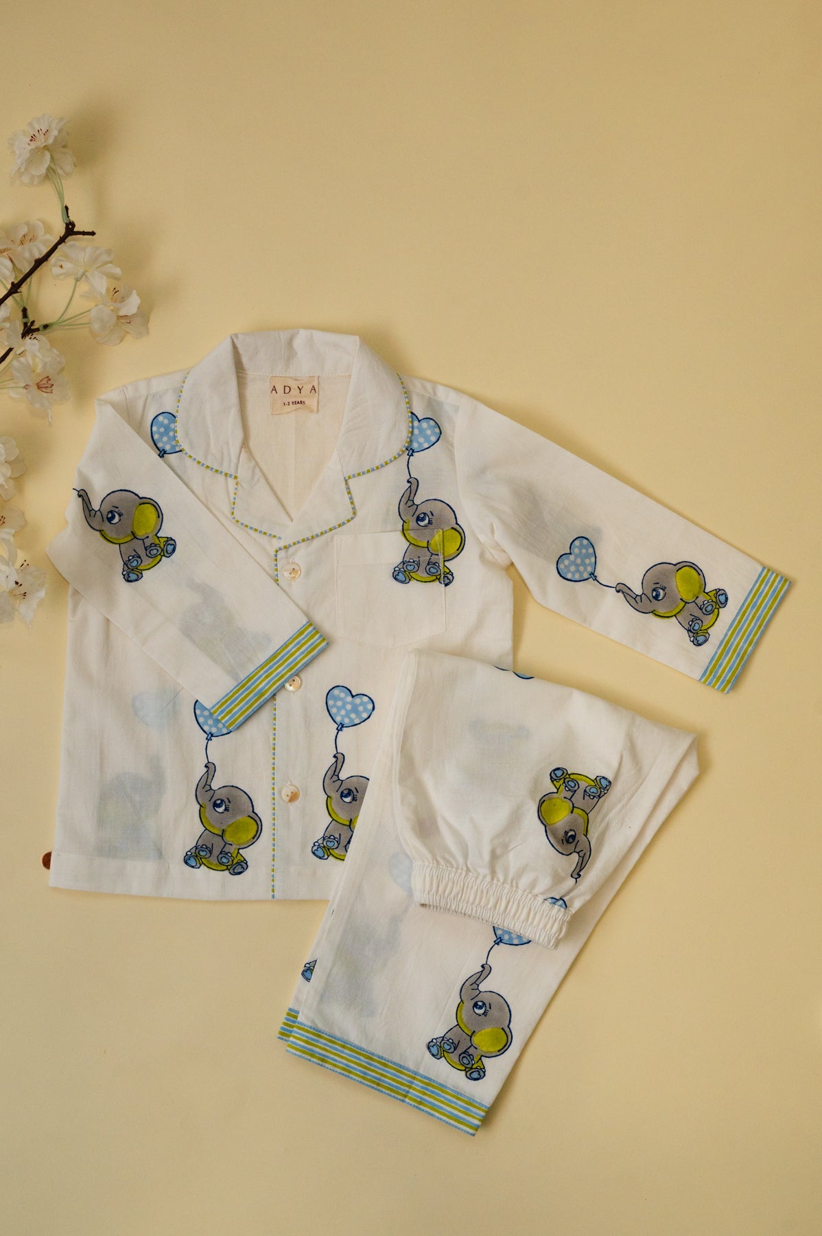 White Grey Elephant Kids Night Suit