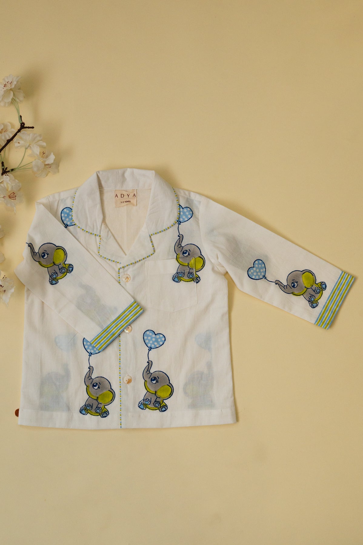 White Grey Elephant Kids Night Suit