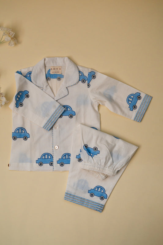 White Car Kids Night Suit