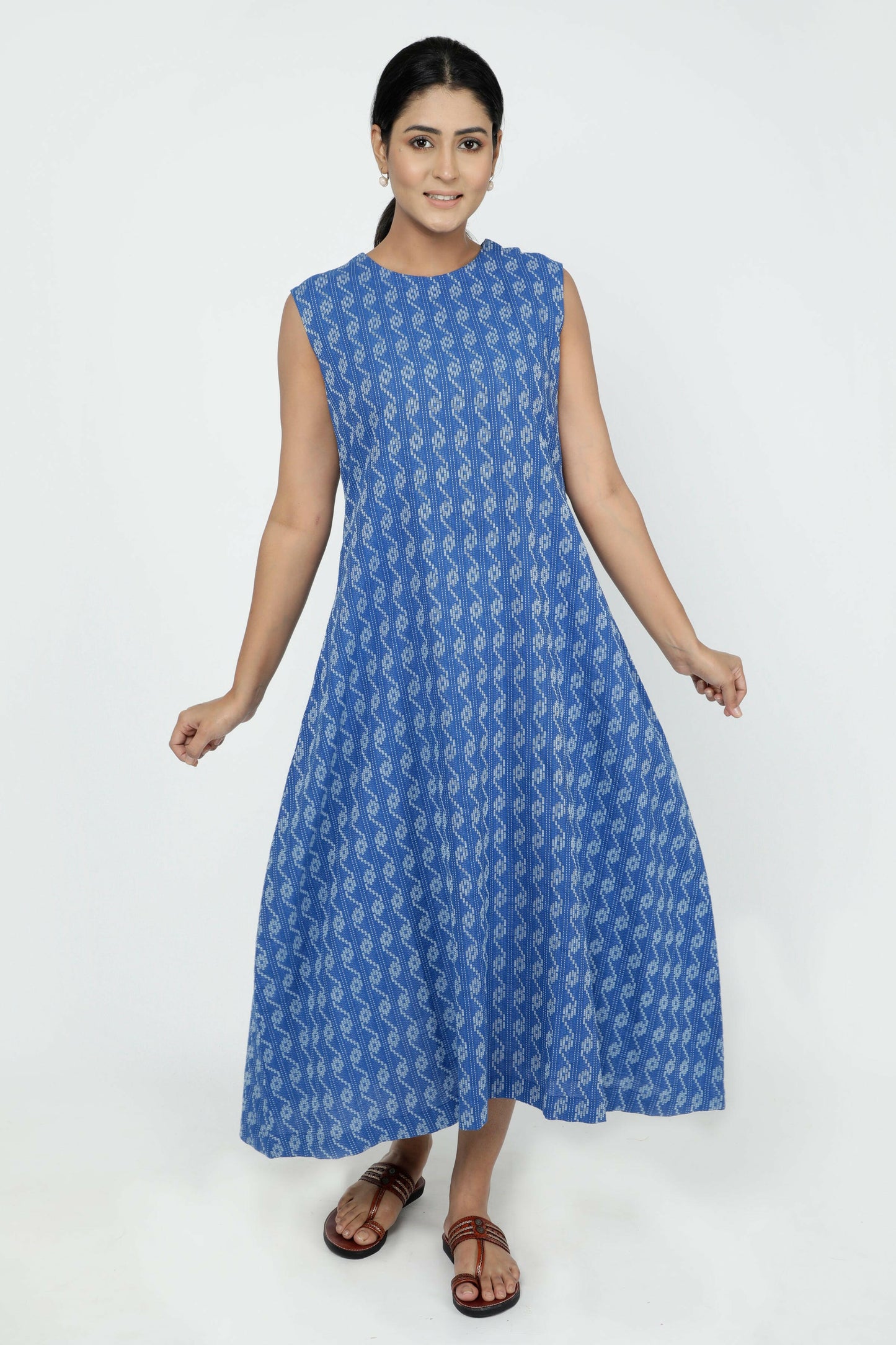 Blue Kantha Kurta With Embroidered Jacket