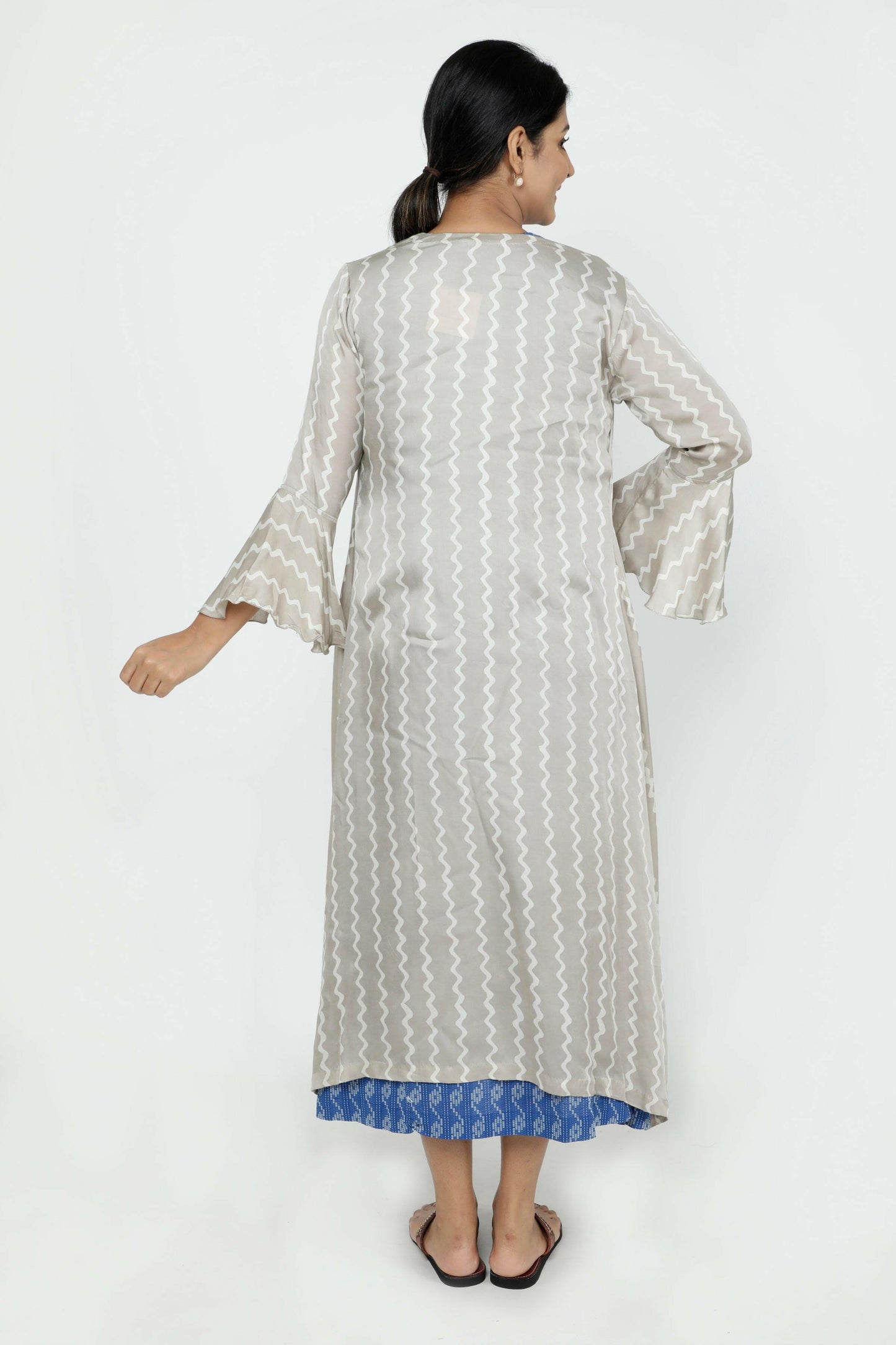 Blue Kantha Kurta With Embroidered Jacket