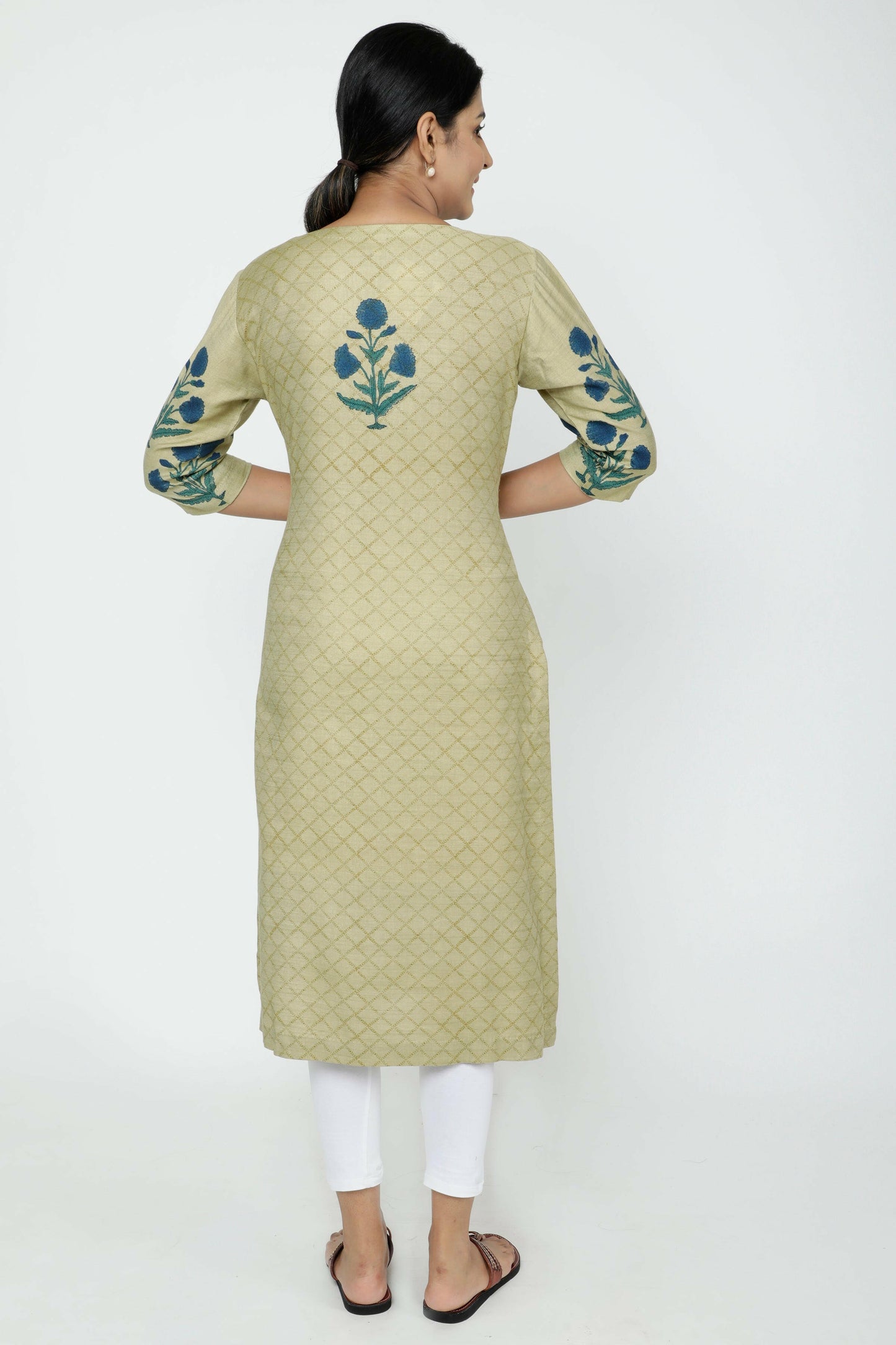 Frosted Almond Hand Block Printed Woolen Kurta