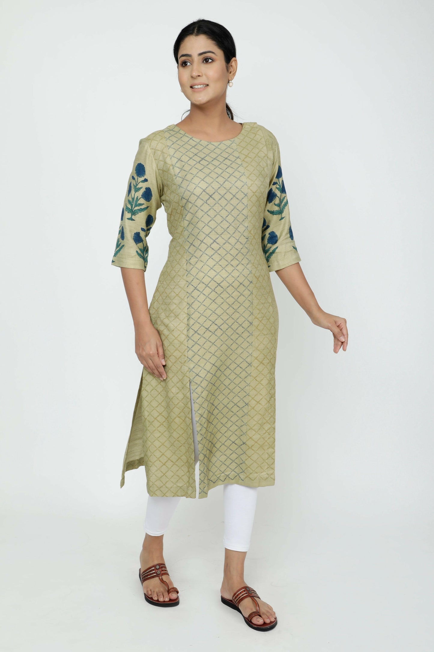 Frosted Almond Hand Block Printed Woolen Kurta