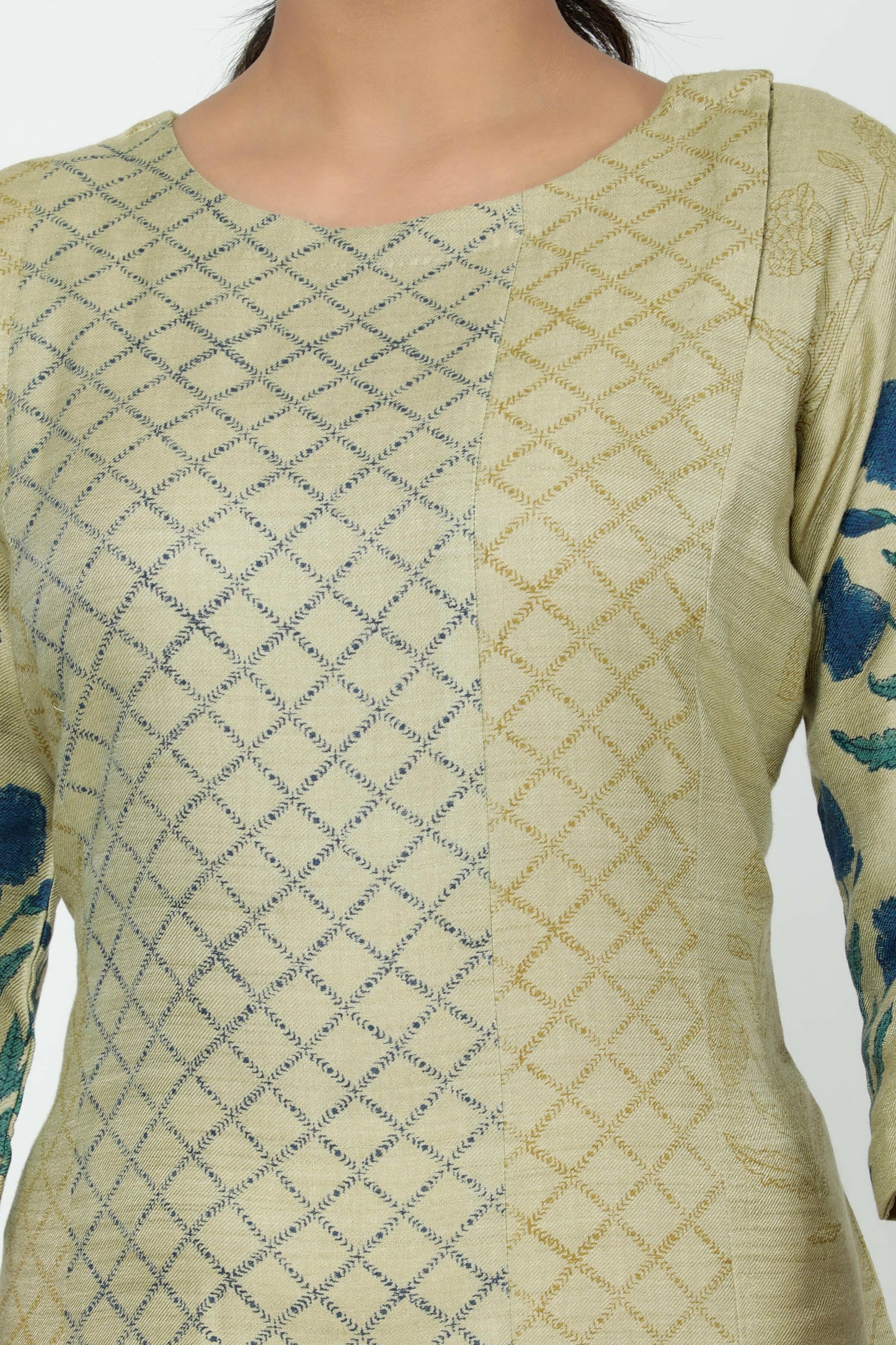 Frosted Almond Hand Block Printed Woolen Kurta
