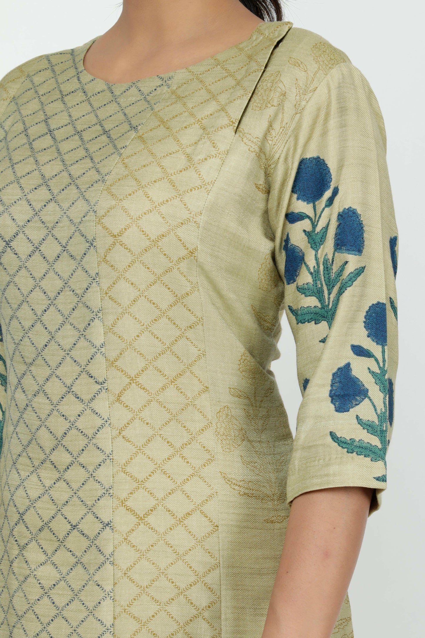 Frosted Almond Hand Block Printed Woolen Kurta