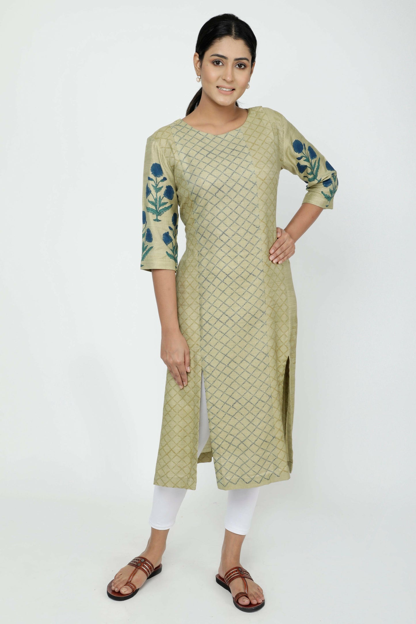 Frosted Almond Hand Block Printed Woolen Kurta