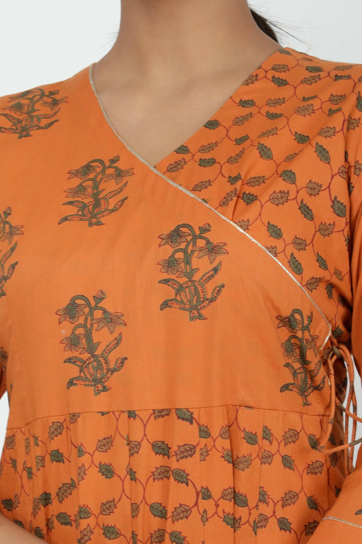Orange Cotton Printed Anarkali Angrakha Kurta