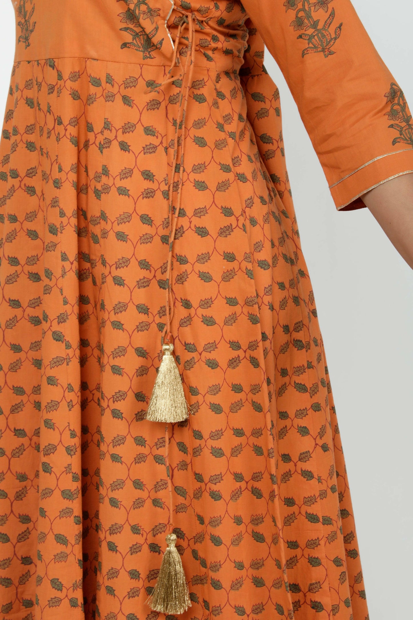 Orange Cotton Printed Anarkali Angrakha Kurta