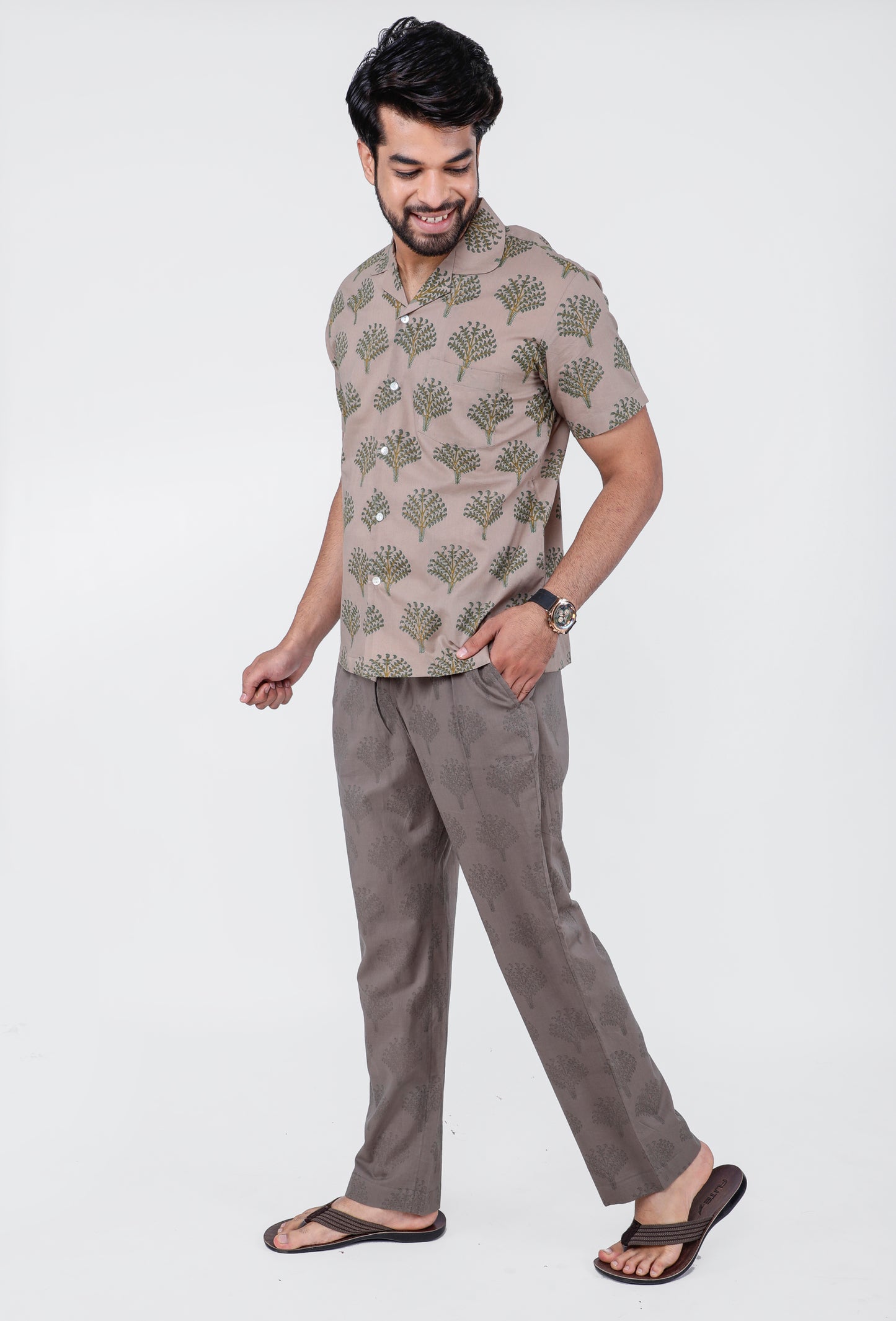 Brown Palm Tree Men's Night Suit