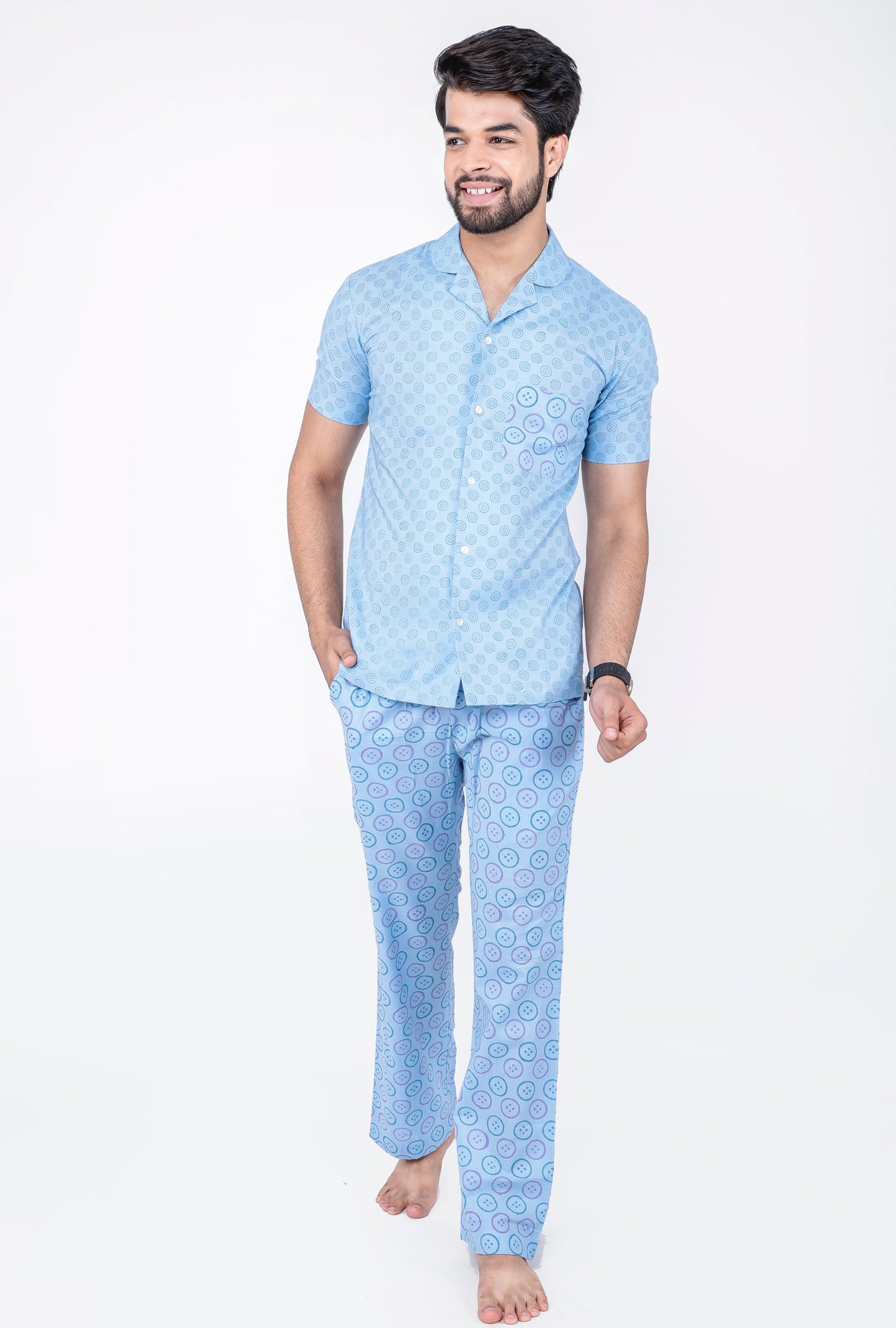 Pigeon Blue Men's Night Suit