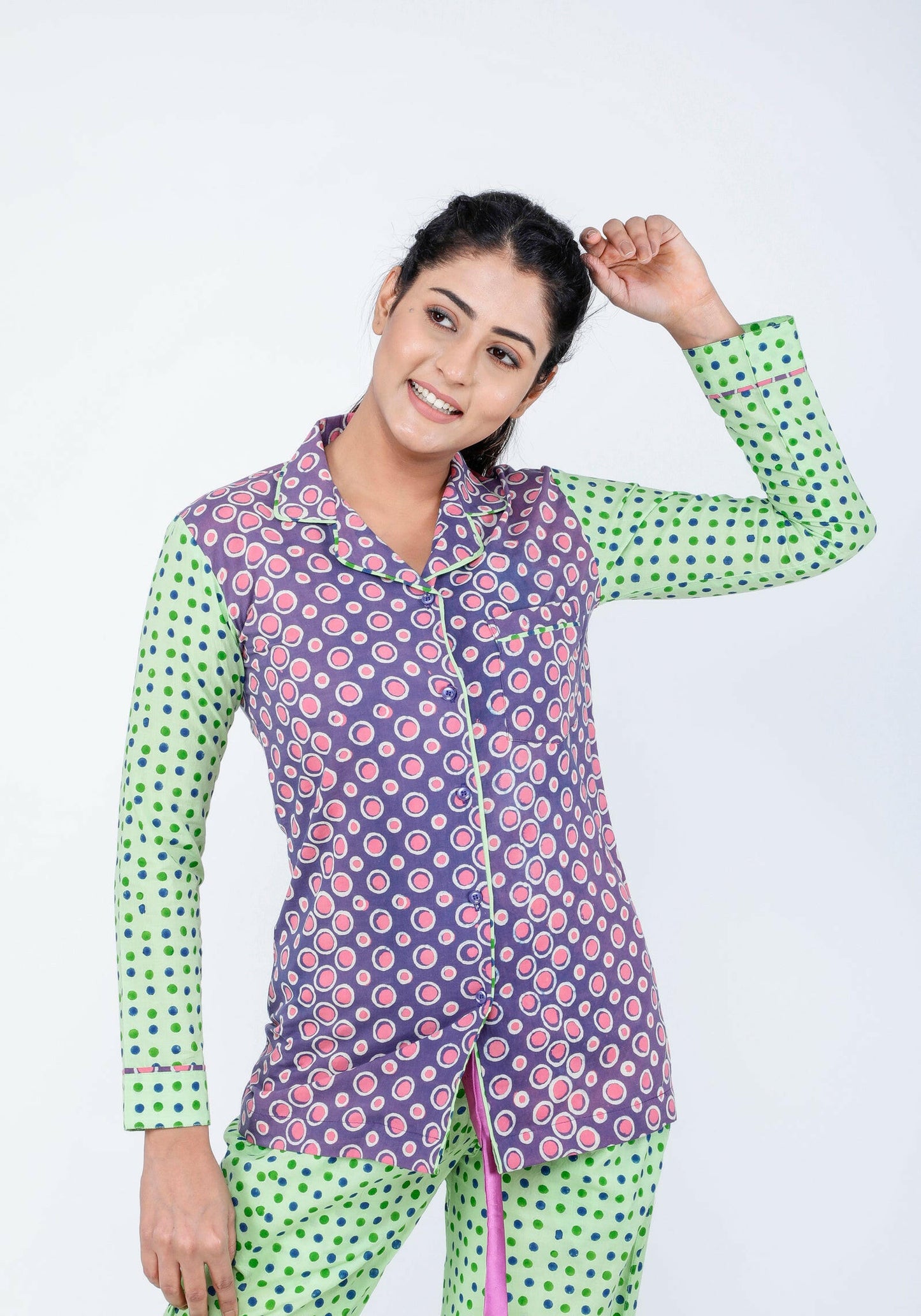 Apple Green Women's Block Printed Night Suit