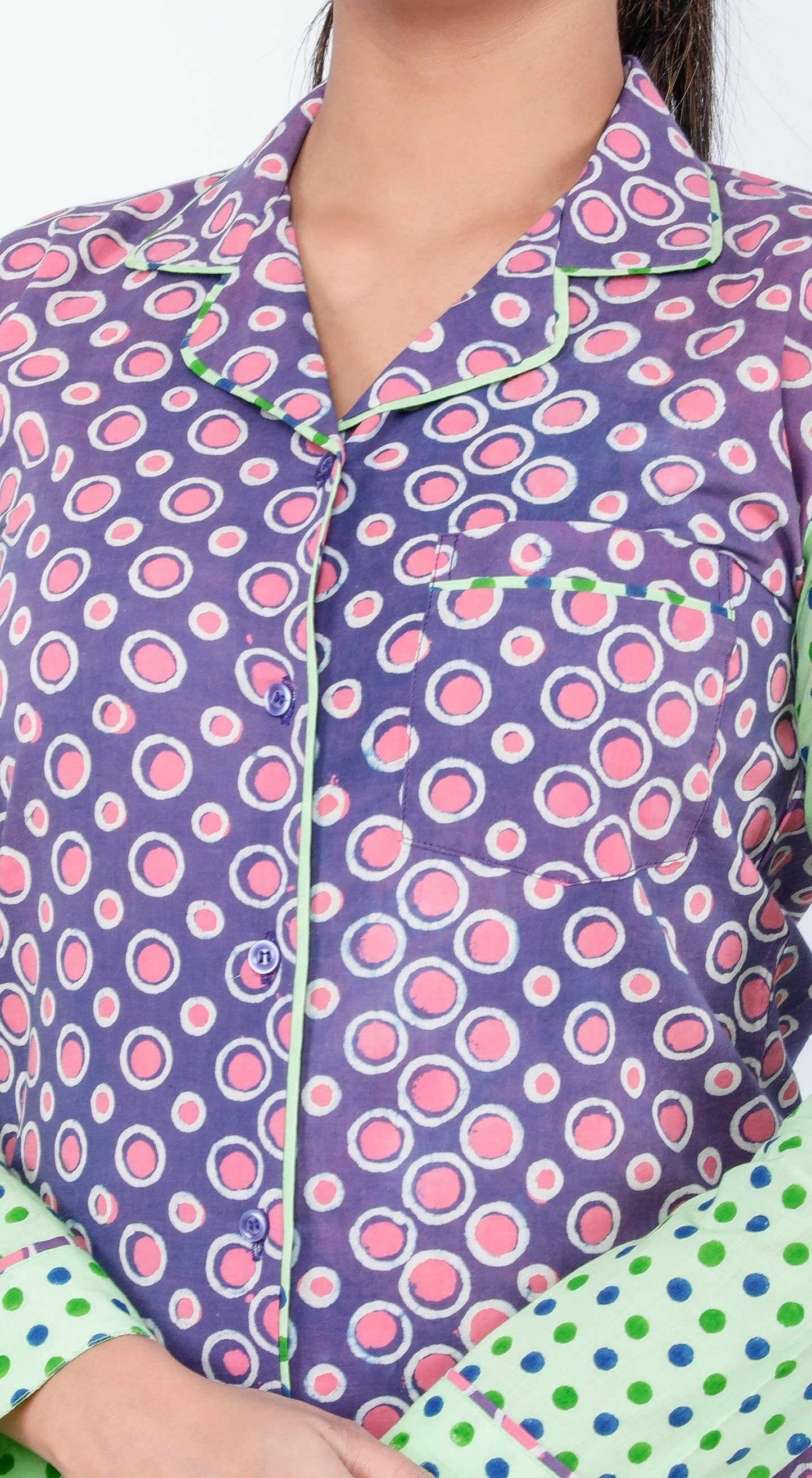 Apple Green Women's Block Printed Night Suit