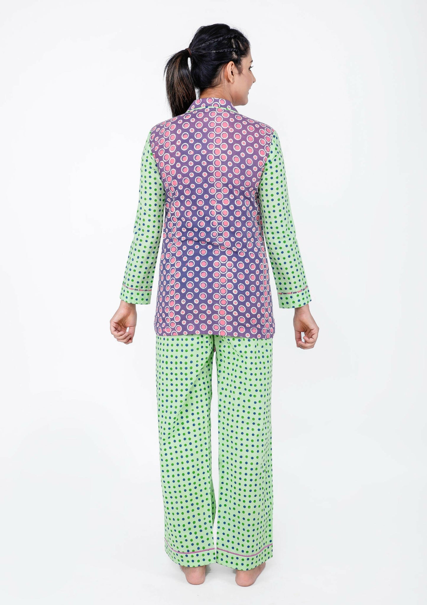 Apple Green Women's Block Printed Night Suit