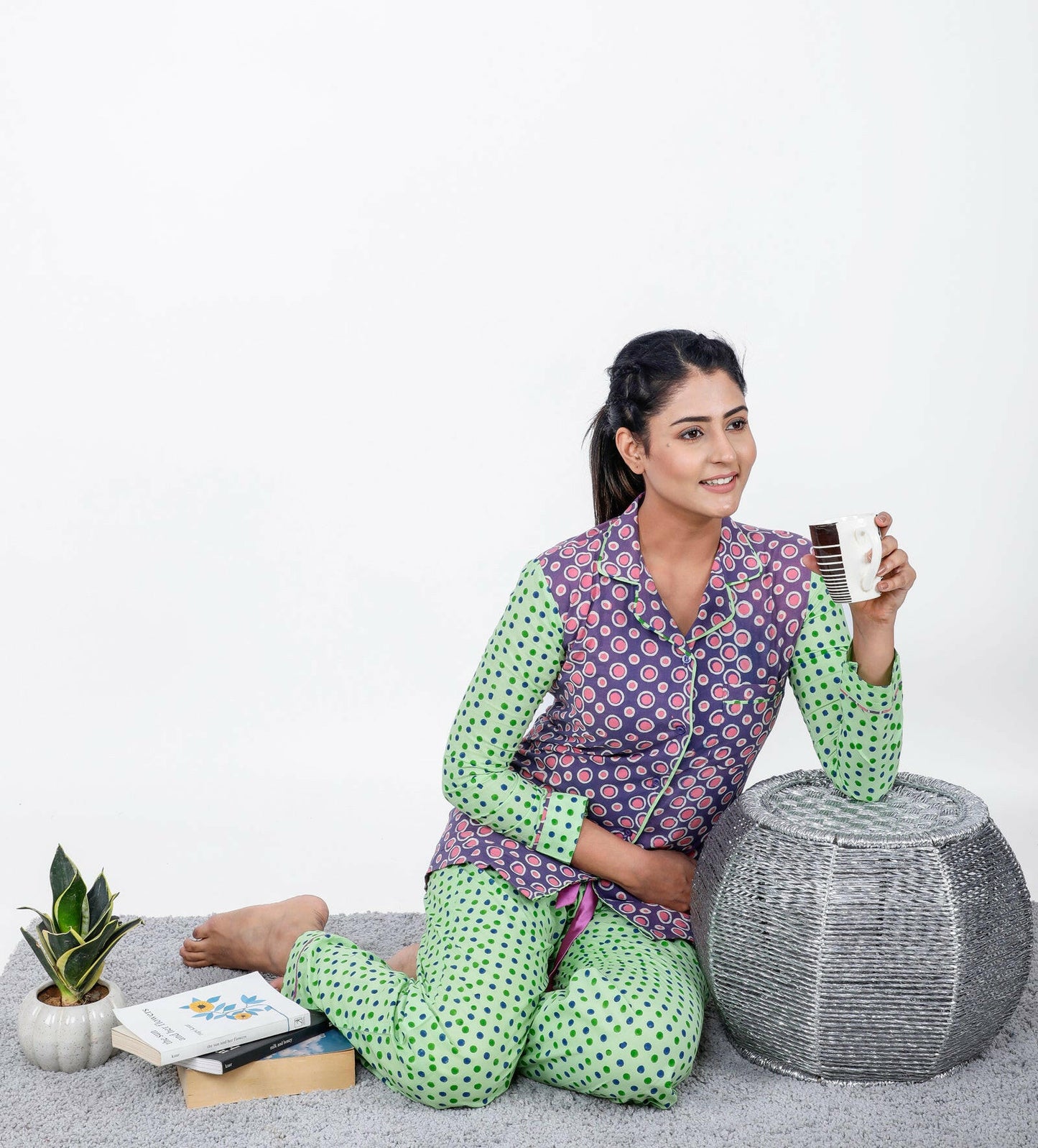 Apple Green Women's Block Printed Night Suit