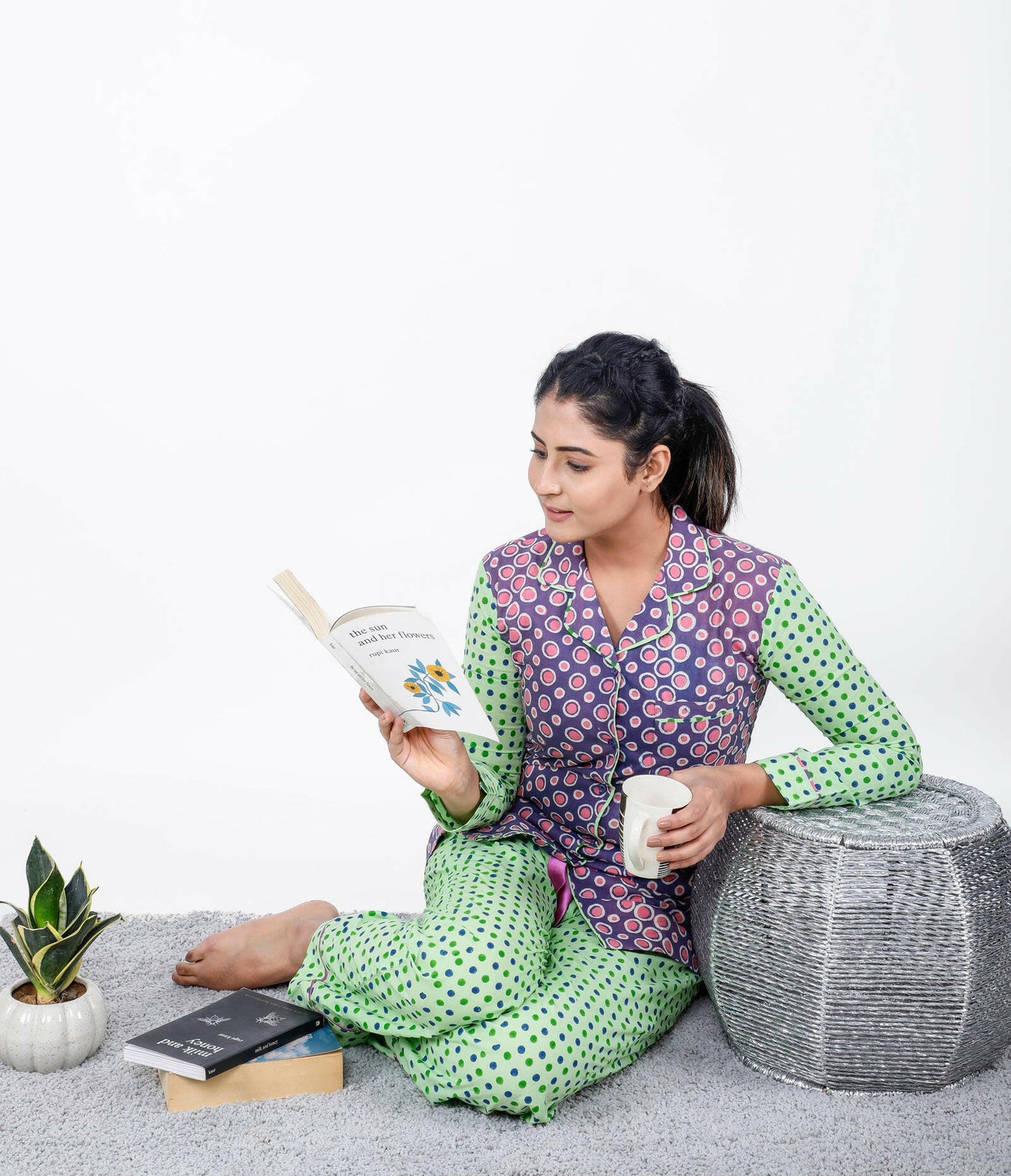 Apple Green Women's Block Printed Night Suit