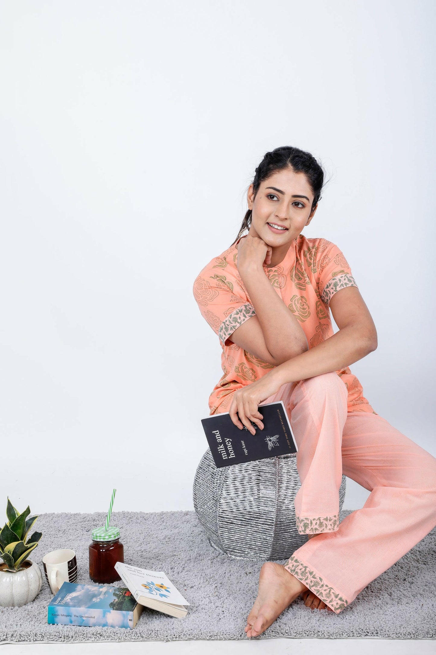 Coral Rose Women's Block Printed Night Suit