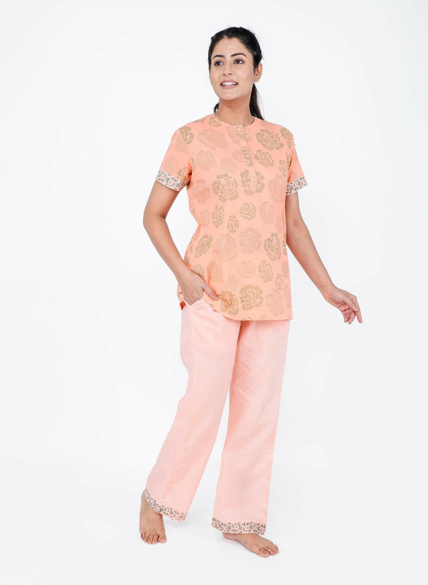 Coral Rose Women's Block Printed Night Suit
