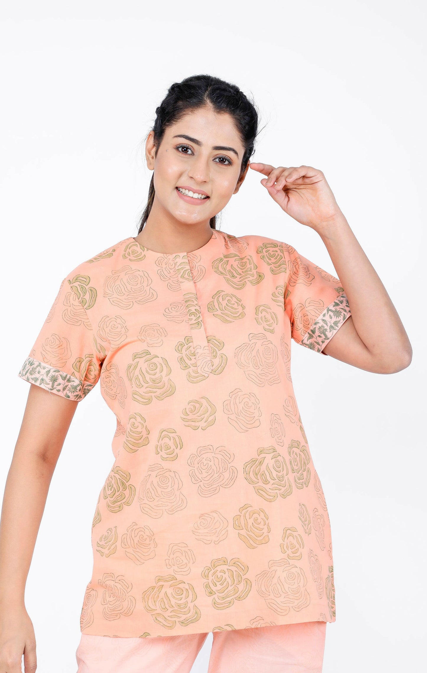 Coral Rose Women's Block Printed Night Suit
