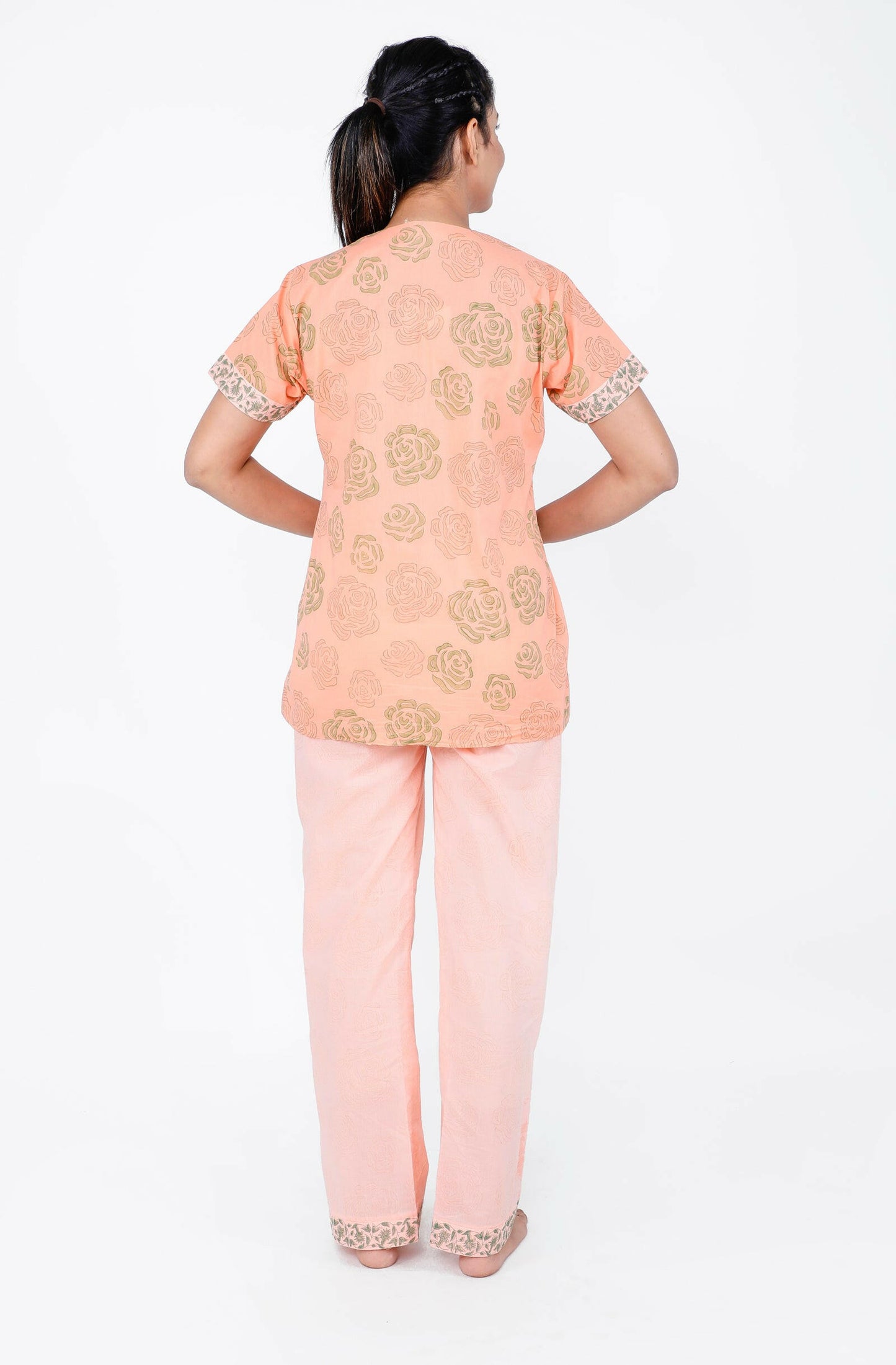 Coral Rose Women's Block Printed Night Suit