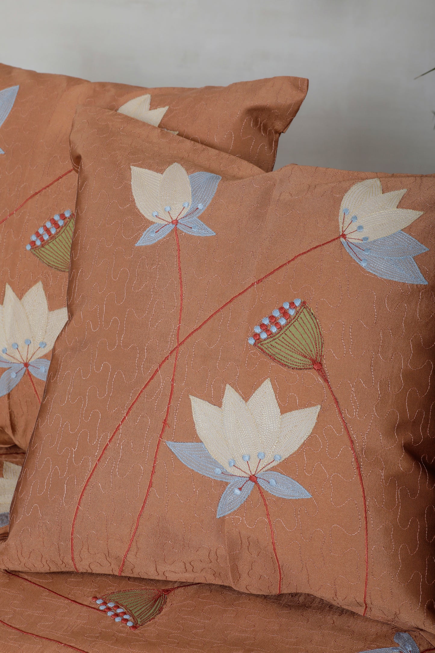 Lotus Maple Quilted Embroidered Cushion Runner Set