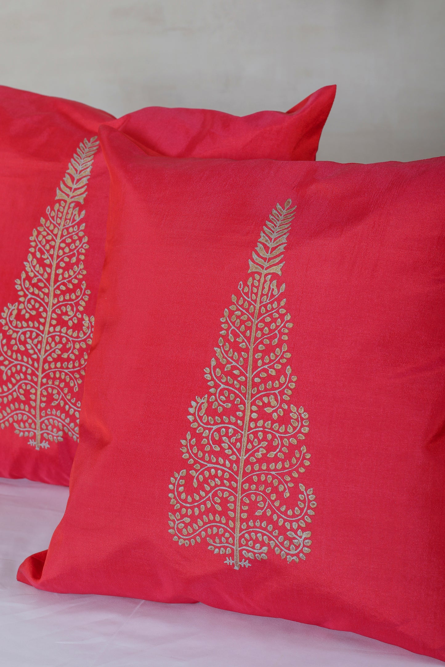 Red Tree Cotton Cushion Cover
