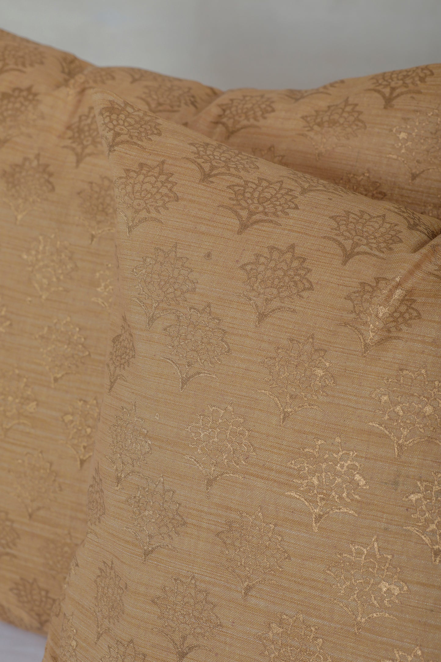 Golden Floral Cotton Cushion Cover