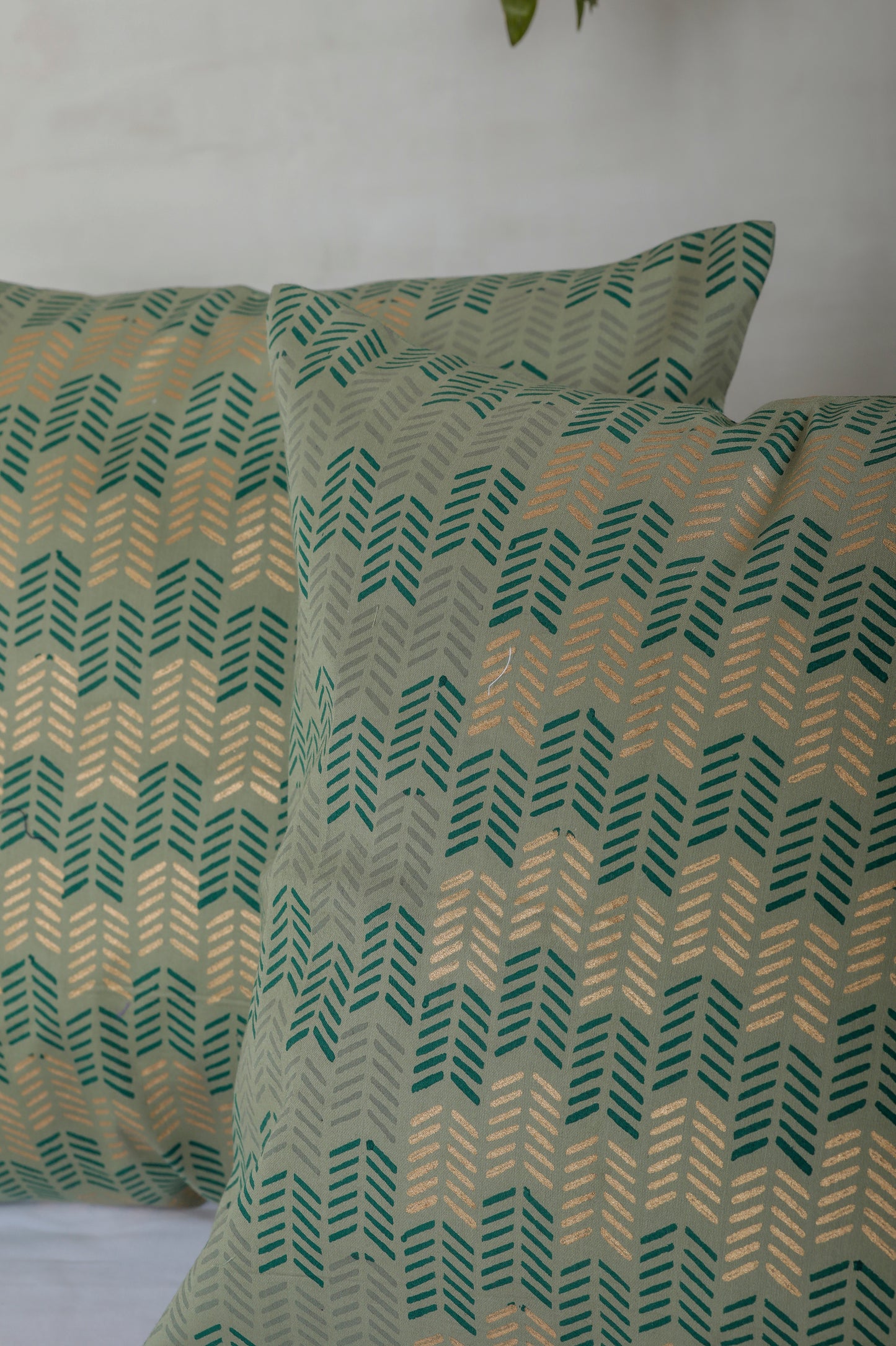 Golden Green Monochrome Cotton Cushion Cover