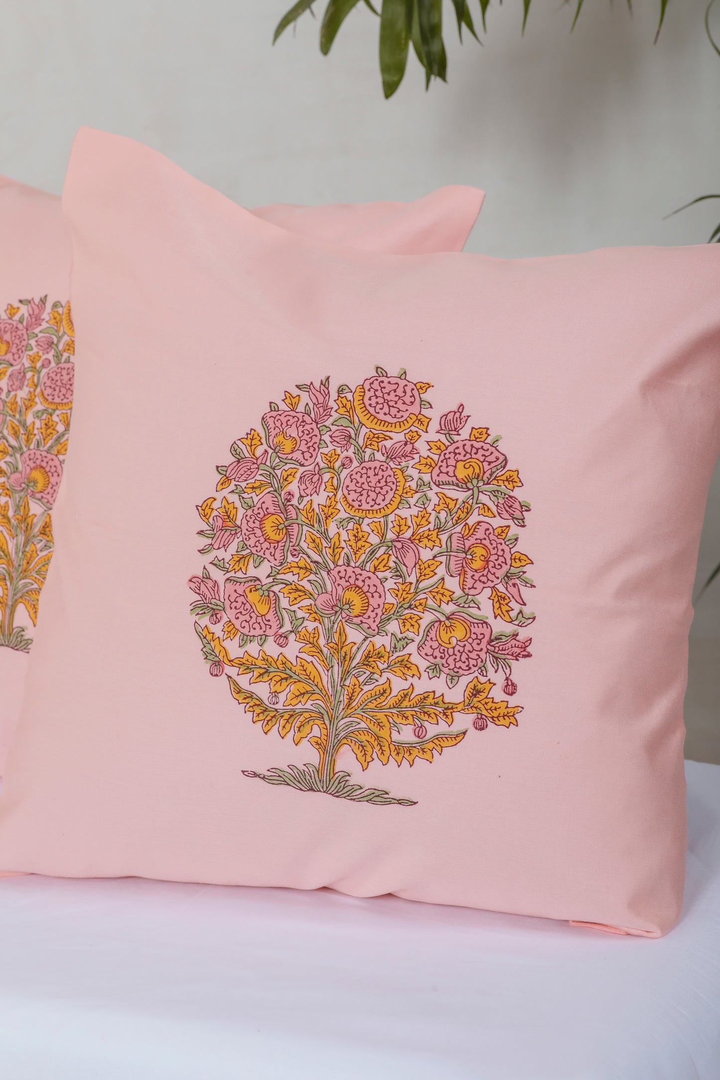 Pink Peach Floral Boota Cotton Cushion Cover