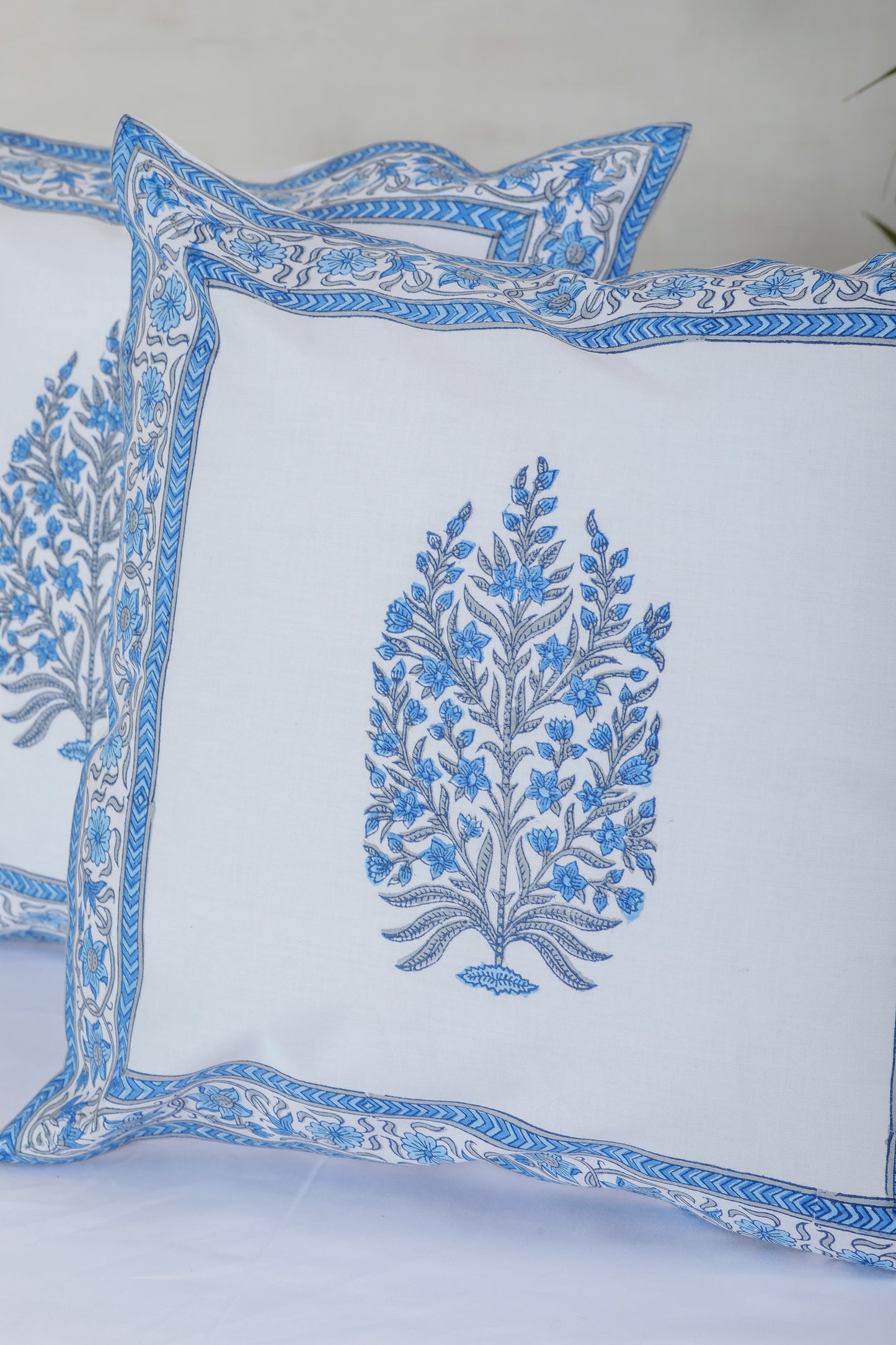 Indigo Blue Mughal Boota Cotton Cushion Cover