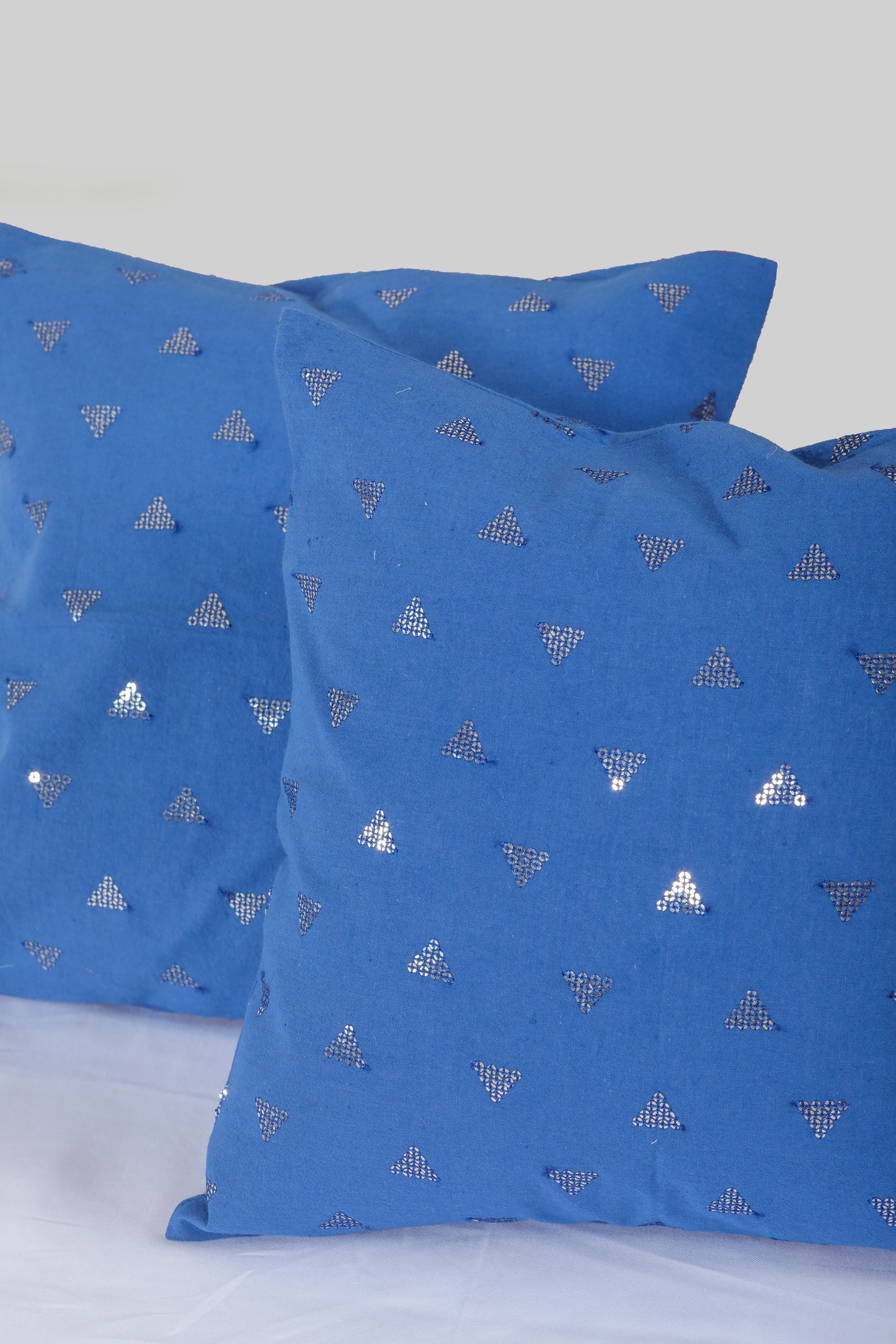 Blue Sequins Cotton Cushion Cover