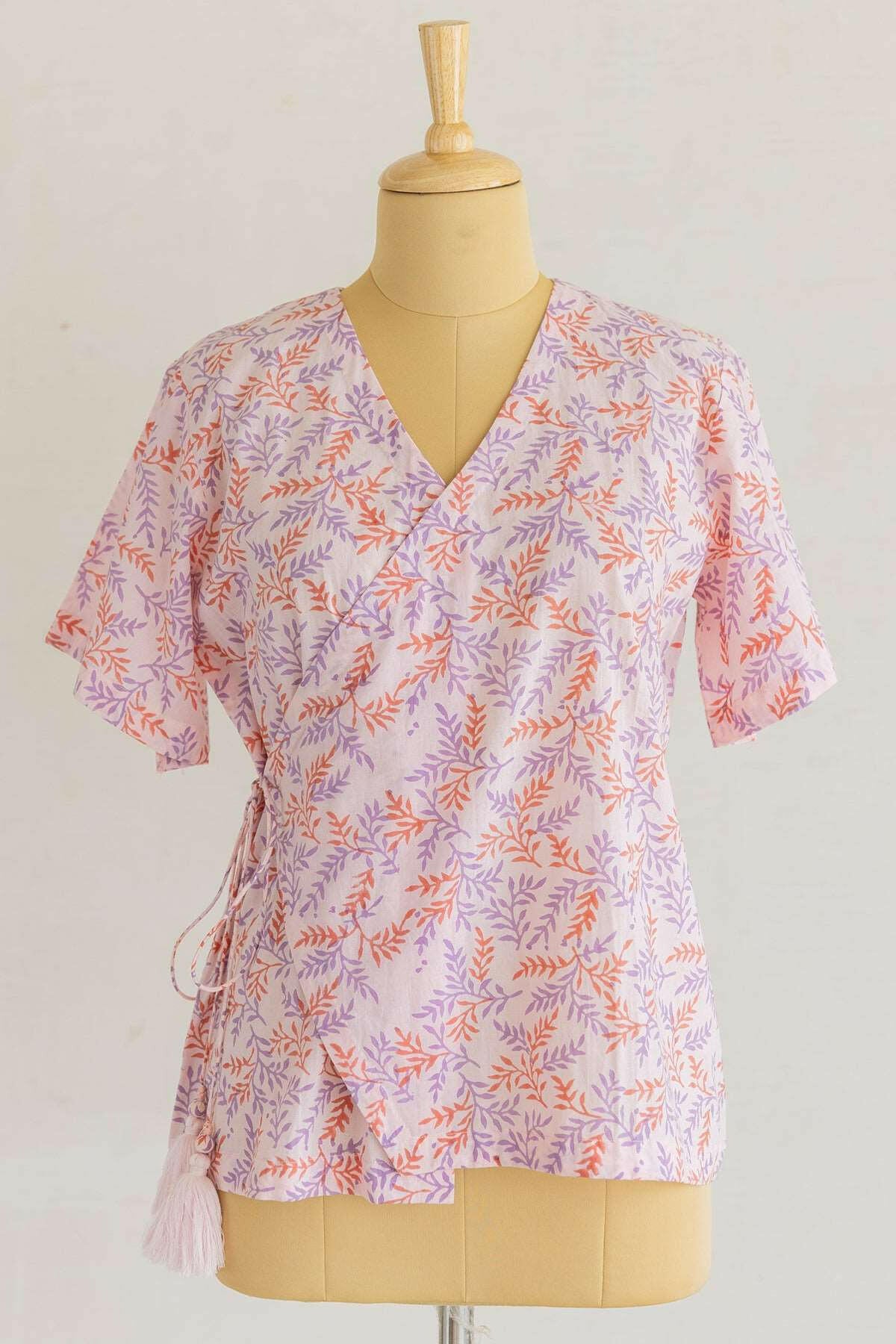 Carnation Pink Block Print Angrakha