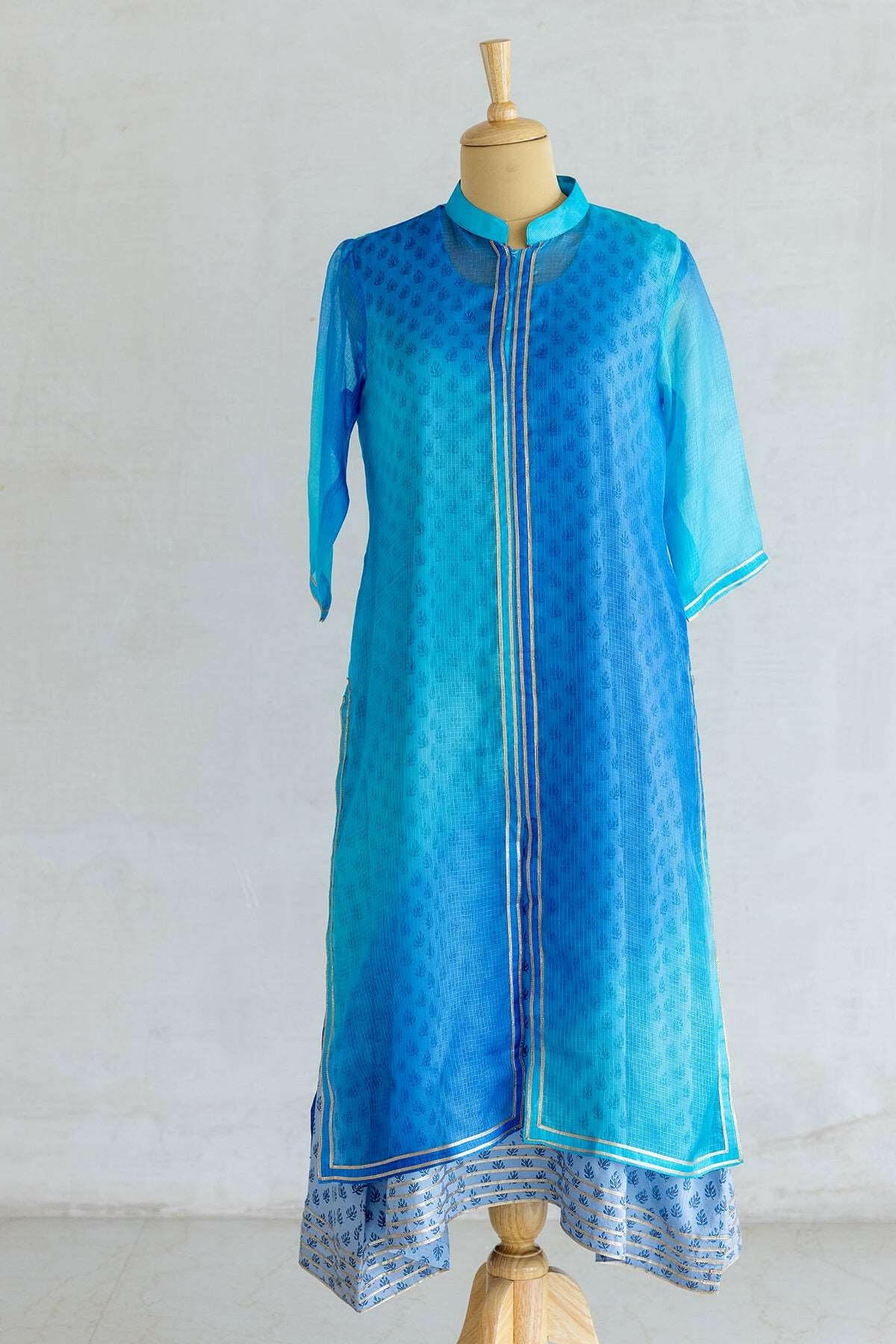 Admiral Blue Kota Silk Kurta