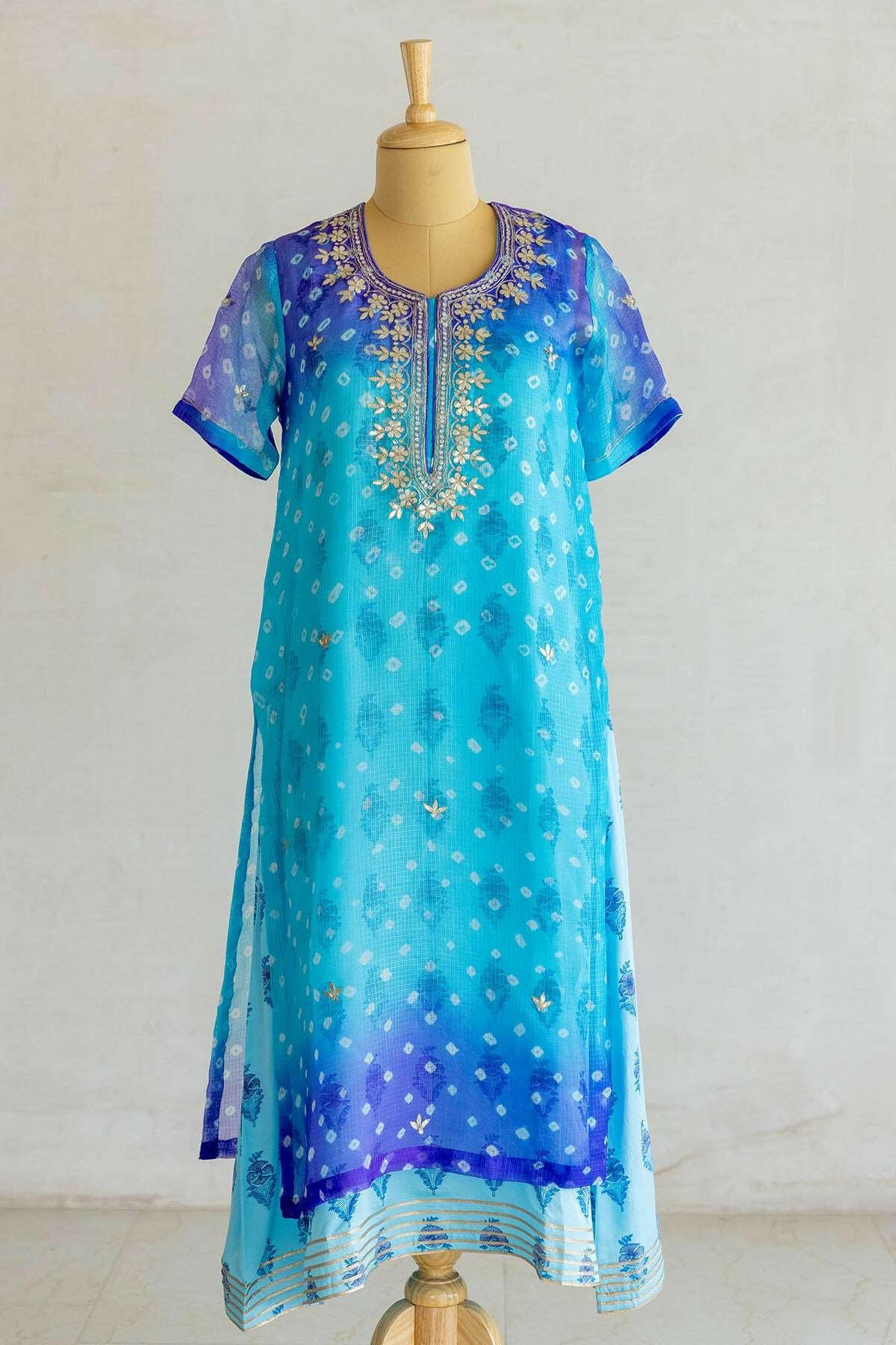 Blue Iris Kota Silk Kurta
