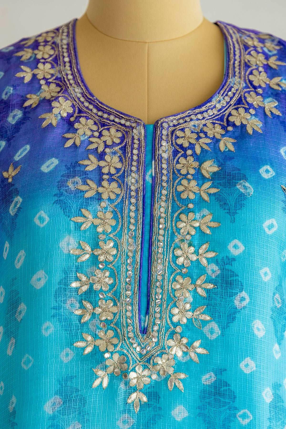 Blue Iris Kota Silk Kurta