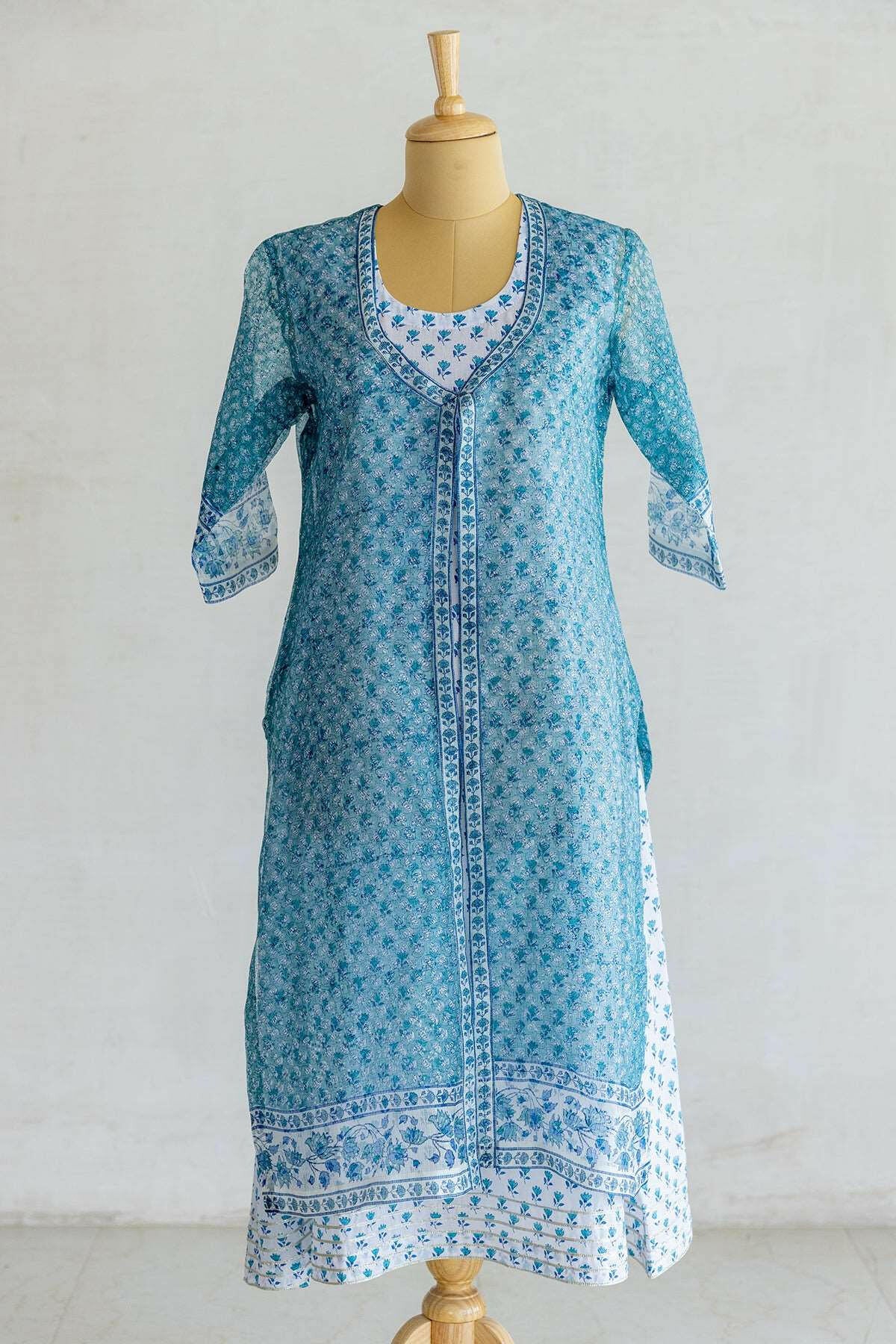 Azure Blue Kota Silk Kurta