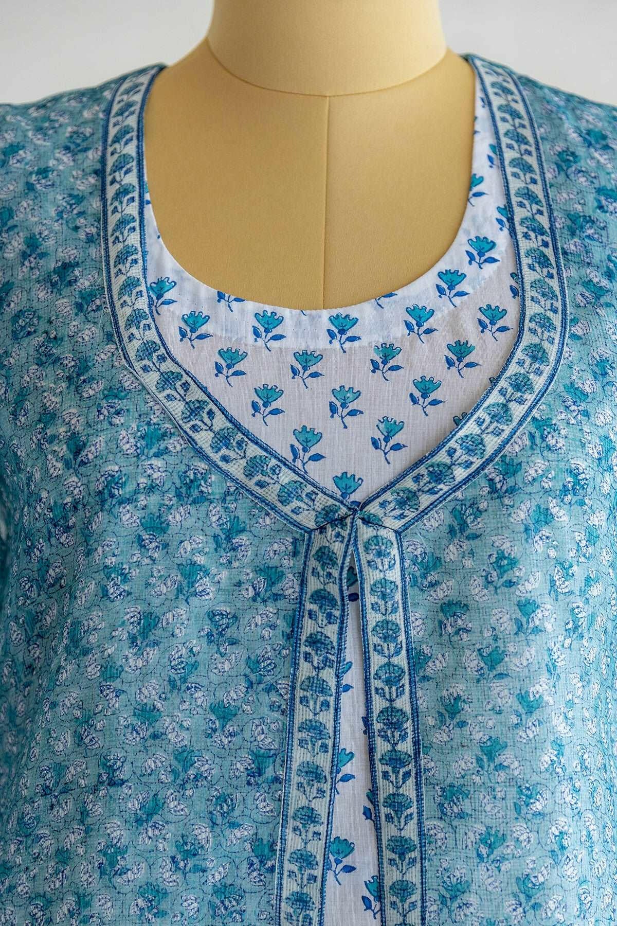 Azure Blue Kota Silk Kurta