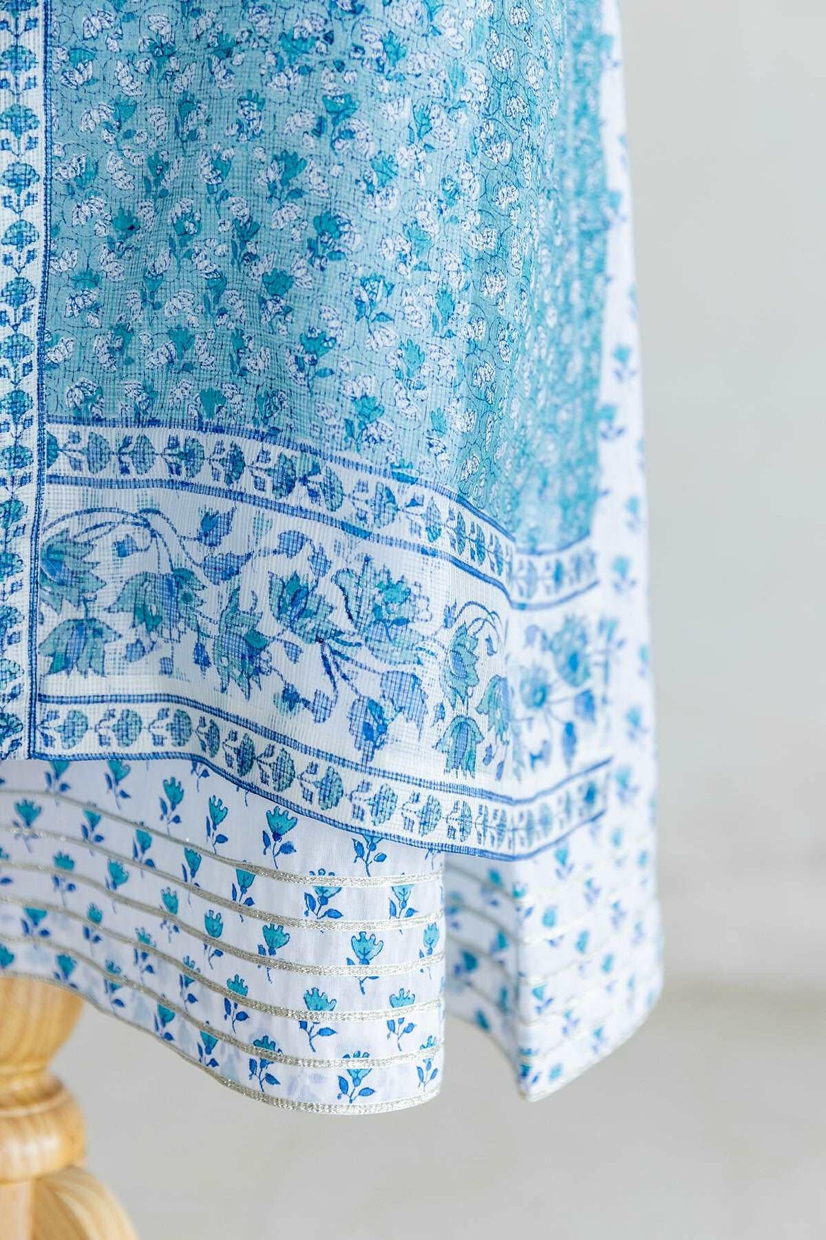 Azure Blue Kota Silk Kurta