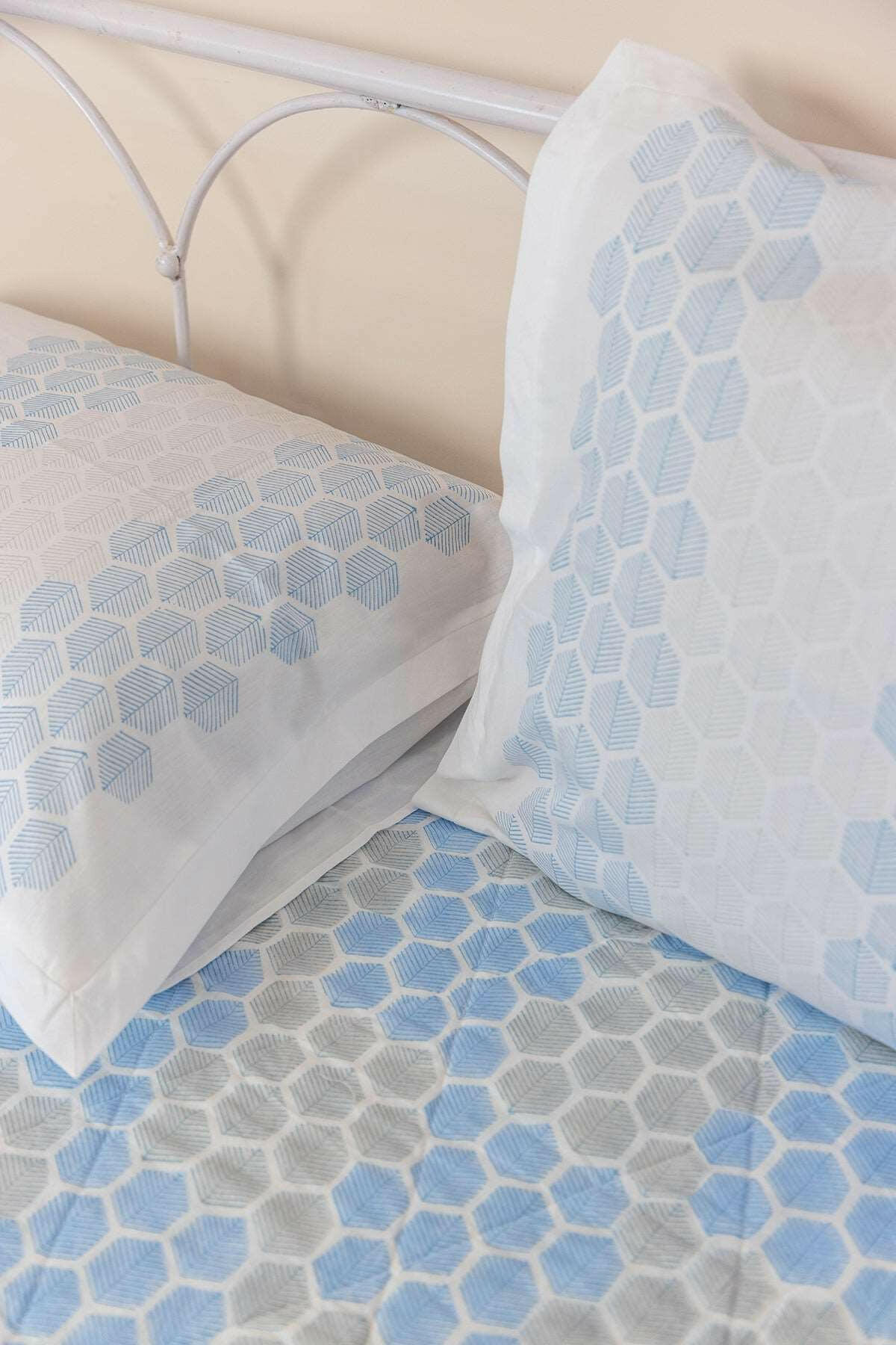 Blue & Grey Honeycomb Quilted Bedcover