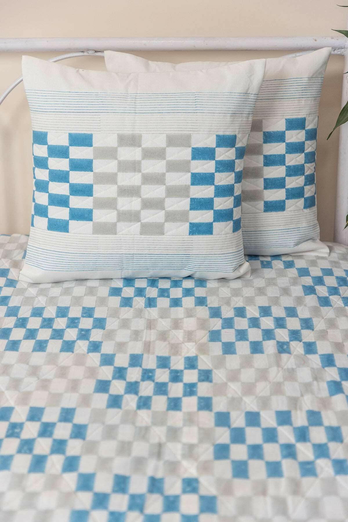 Blue & Grey Honeycomb Quilted Bedcover