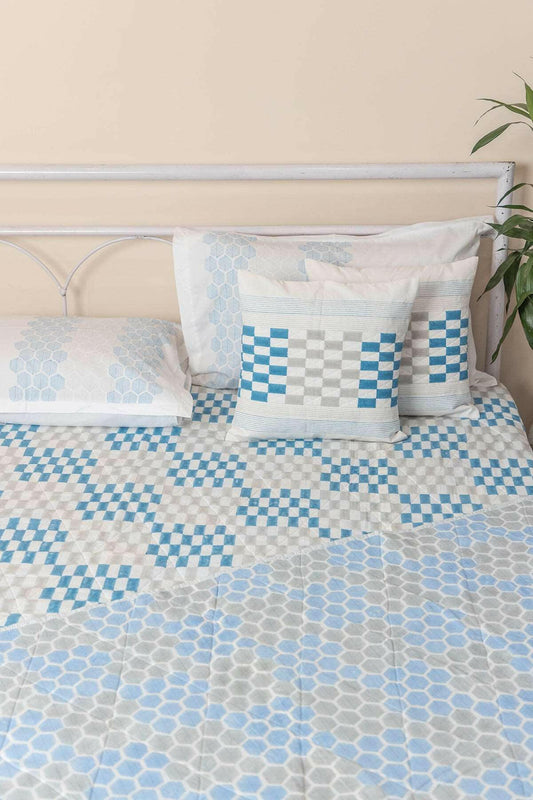 Blue & Grey Honeycomb Quilted Bedcover