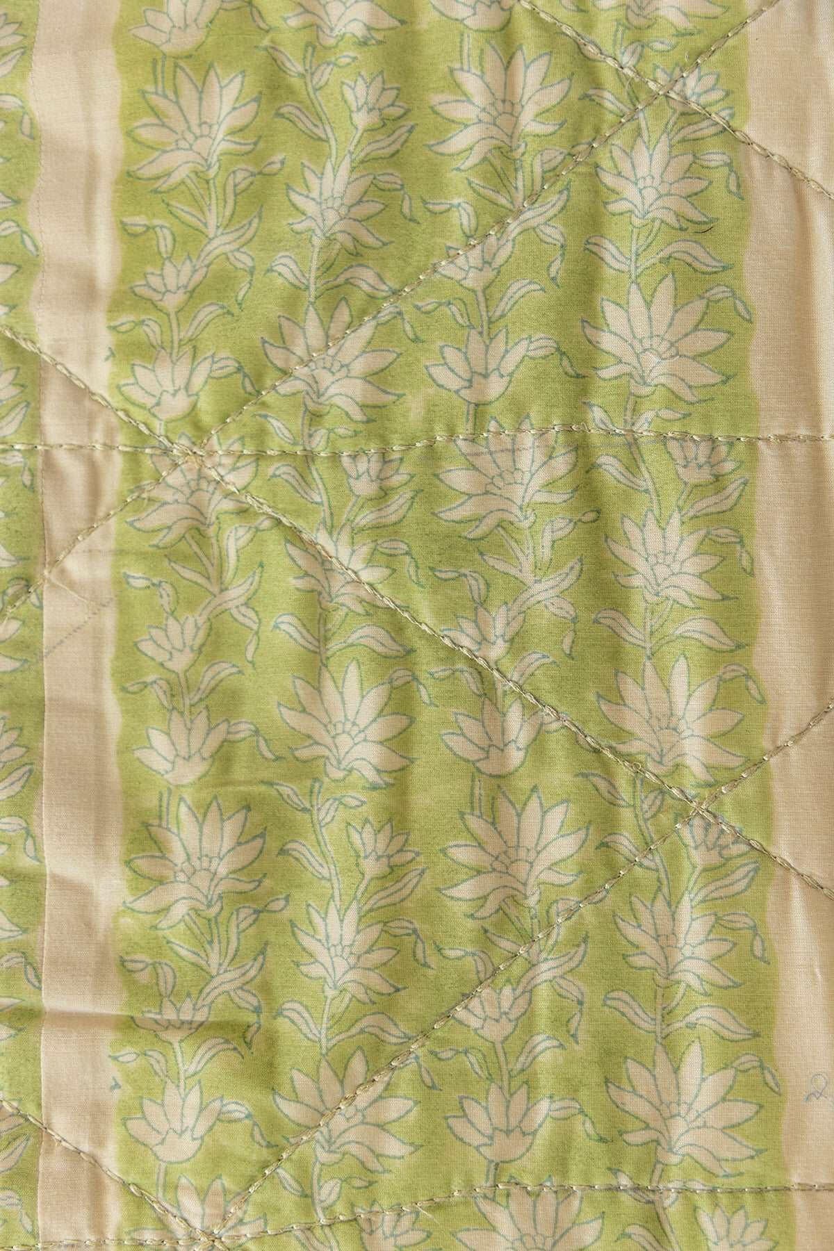 Green Hibiscus Quilted Bedcover