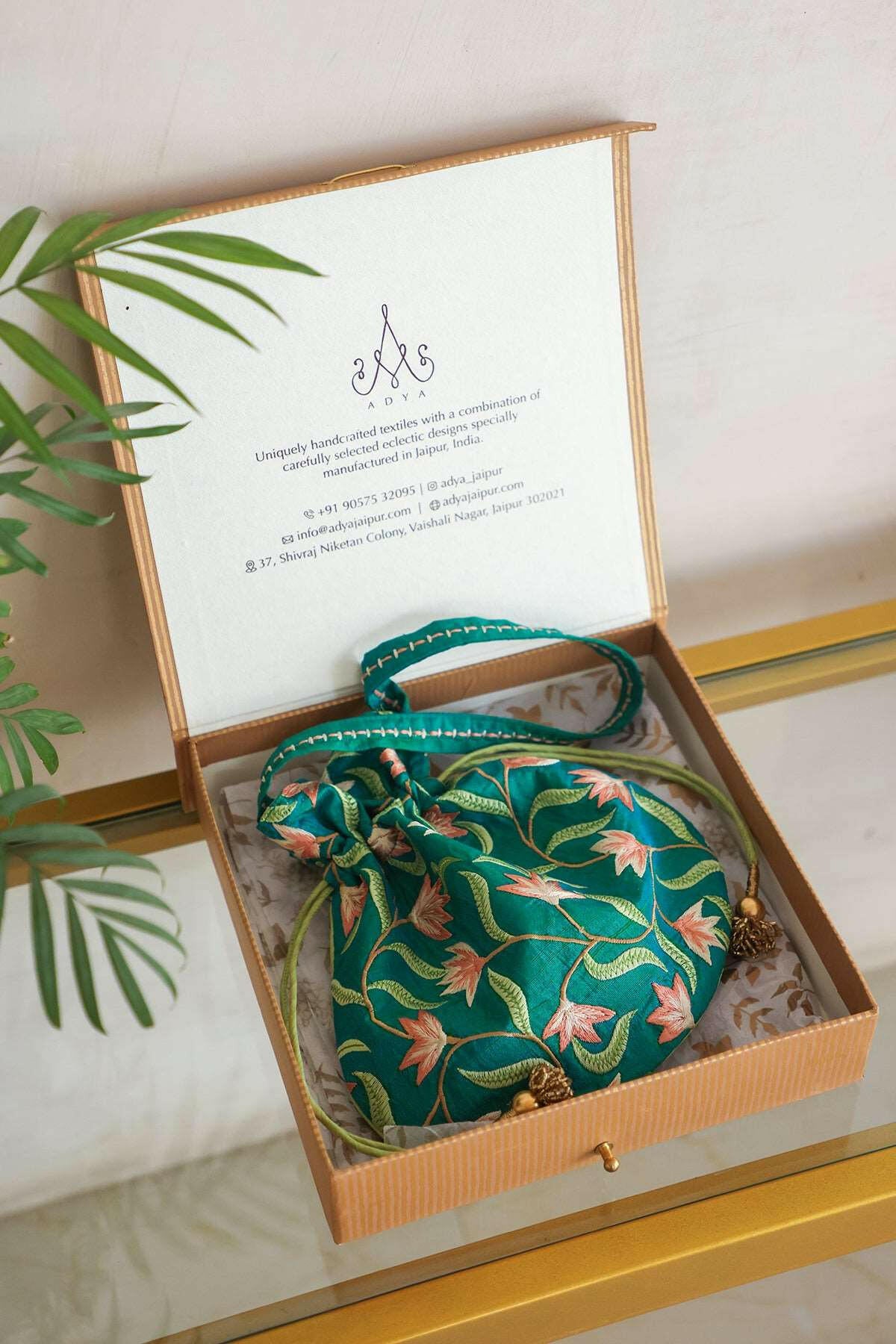 Emerald Parsi Embroidery Potli Bag