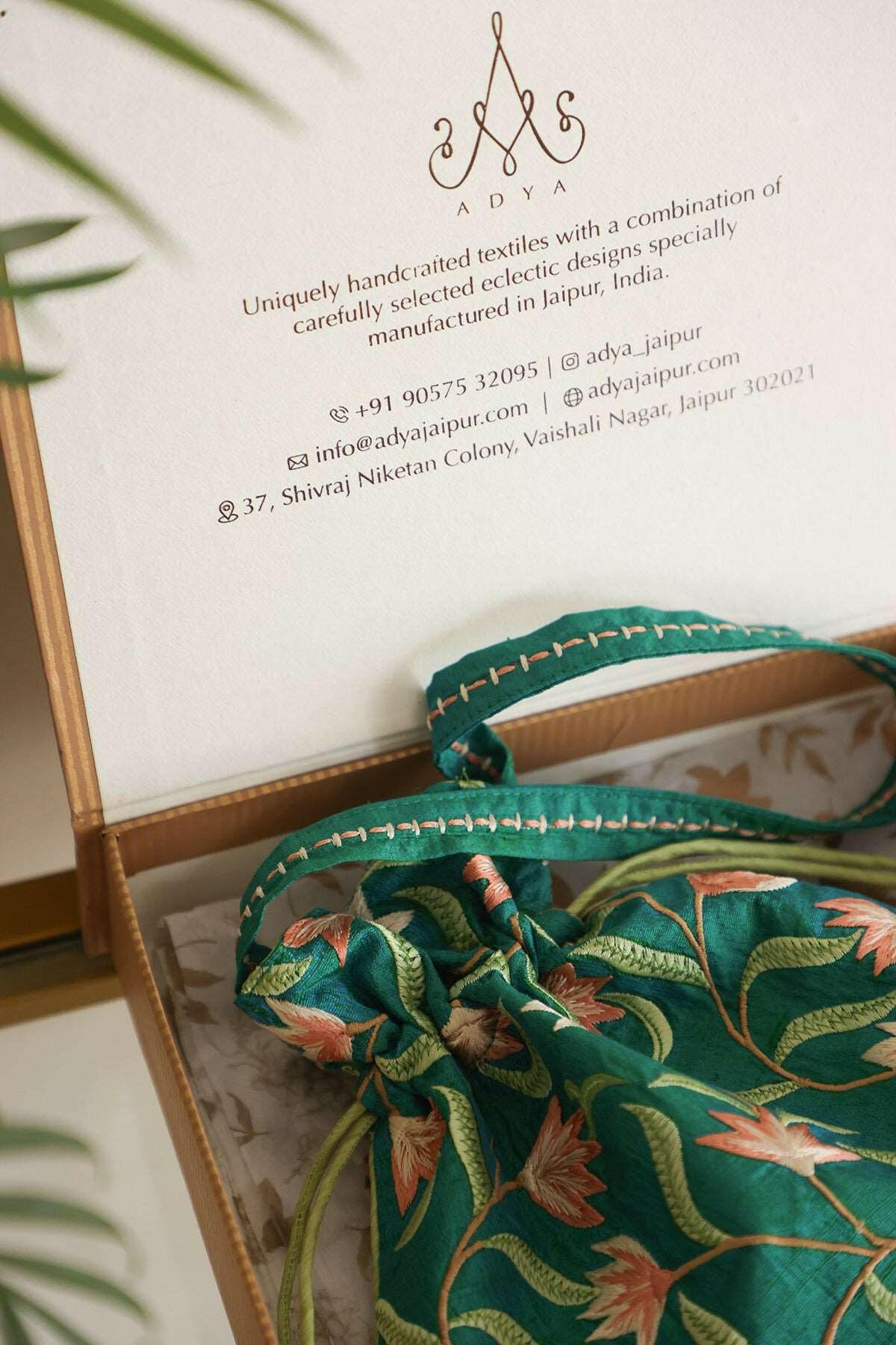 Emerald Parsi Embroidery Potli Bag