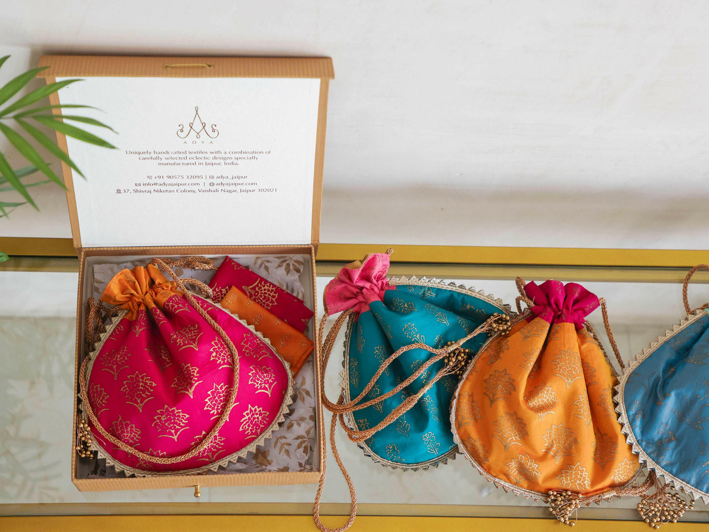 Block Printed Silk Potli Bag & Pocket Square Set