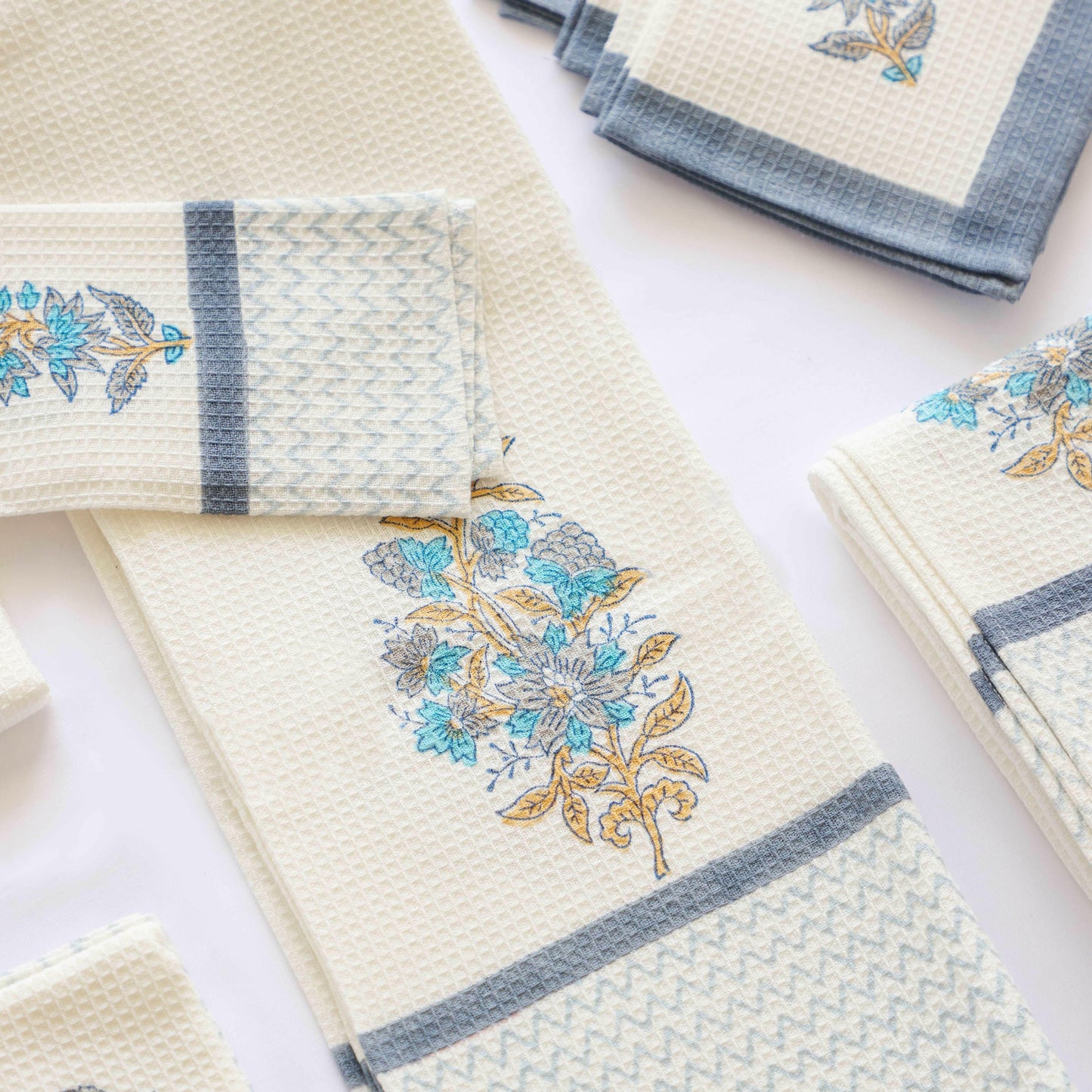 Blue Floral Honeycomb Towel Set