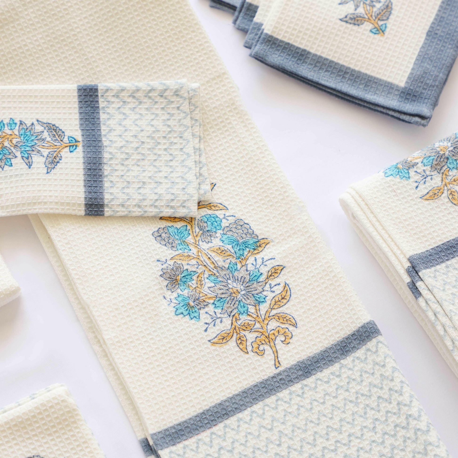 Blue Floral Honeycomb Towel Set