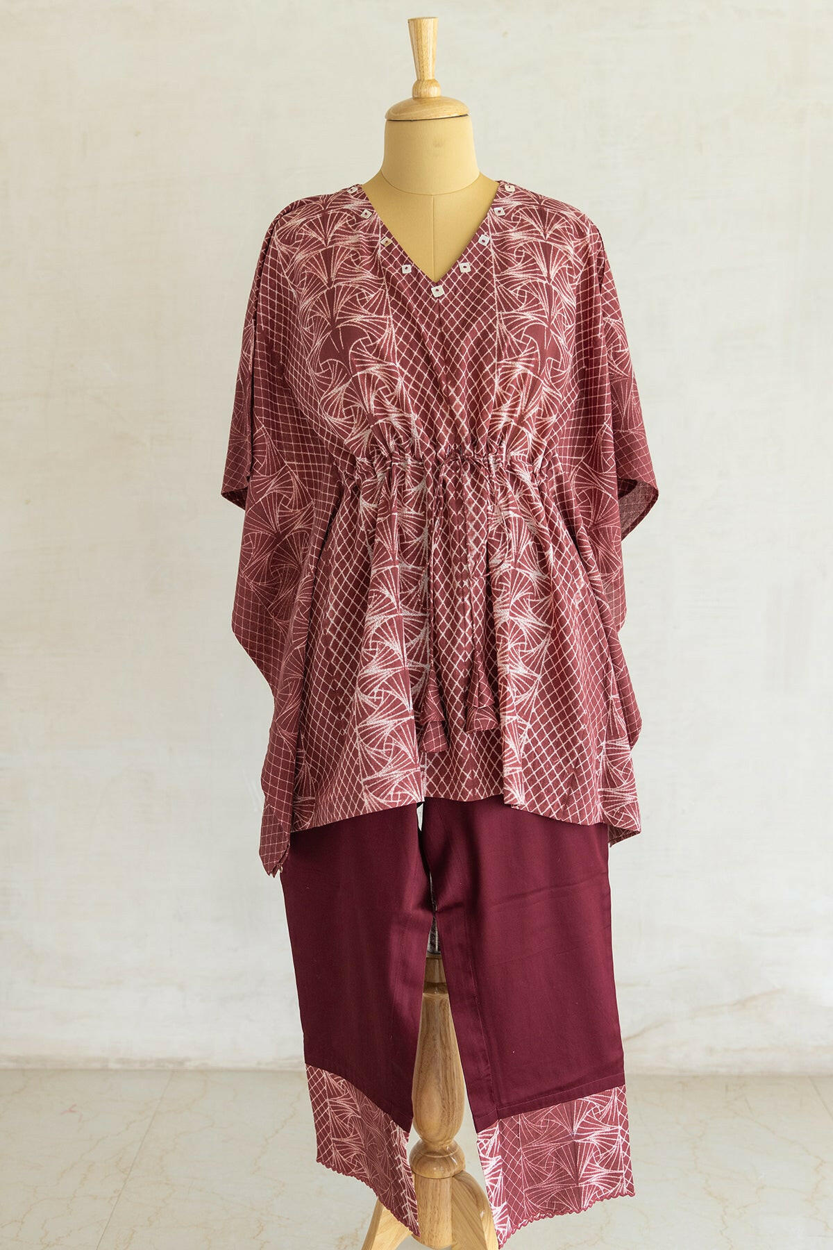 Maroon Shibouri Kaftan Co-ord Set