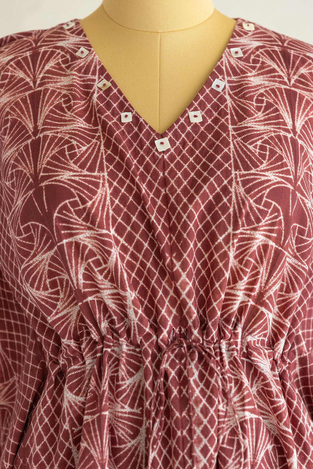 Maroon Shibouri Kaftan Co-ord Set